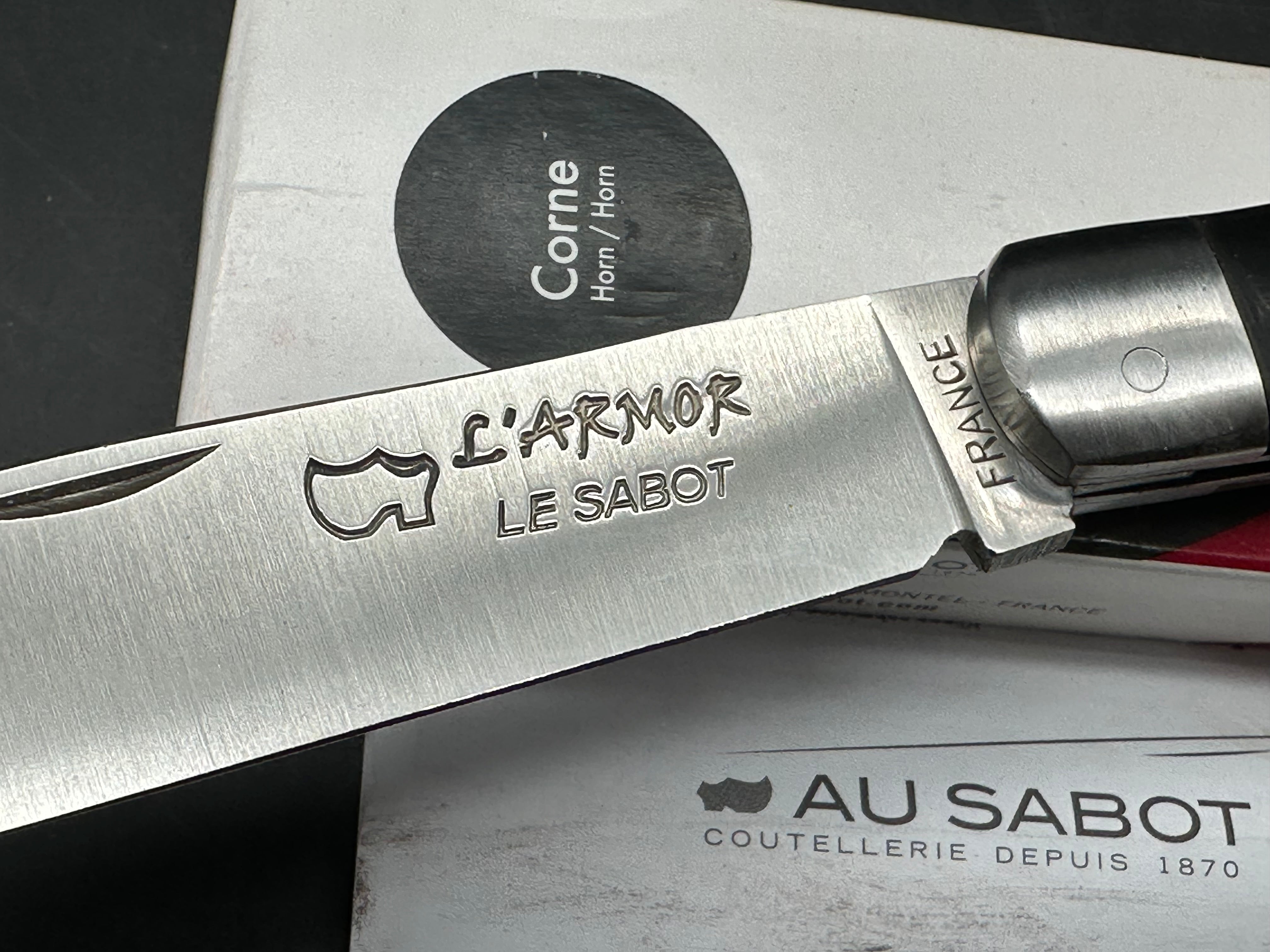 AU SABOT ANCHOR KNIFE 12C27 SHEEPSFOOT STEEL BLADE HORN HANDLE