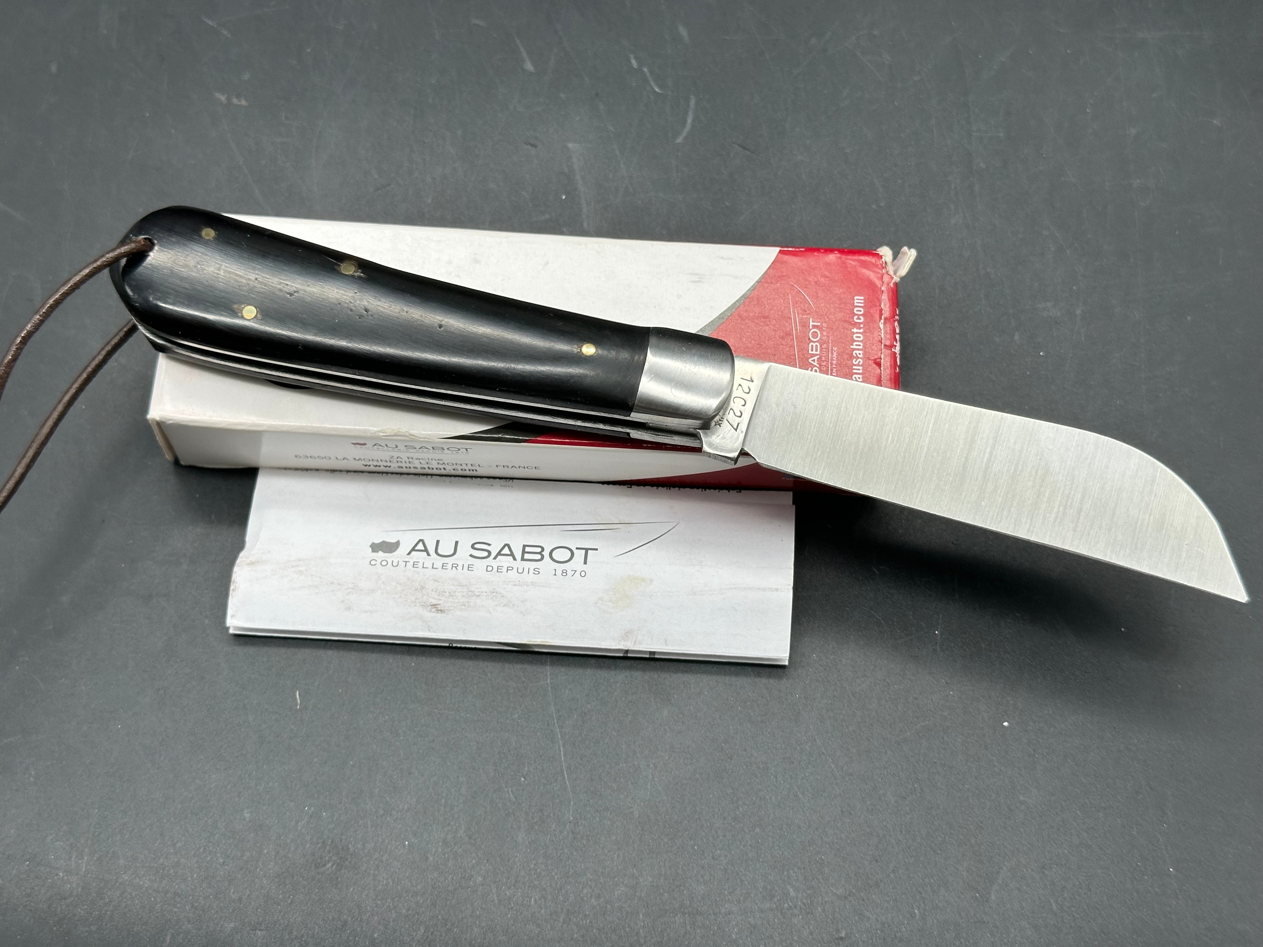 AU SABOT ANCHOR KNIFE 12C27 SHEEPSFOOT STEEL BLADE HORN HANDLE