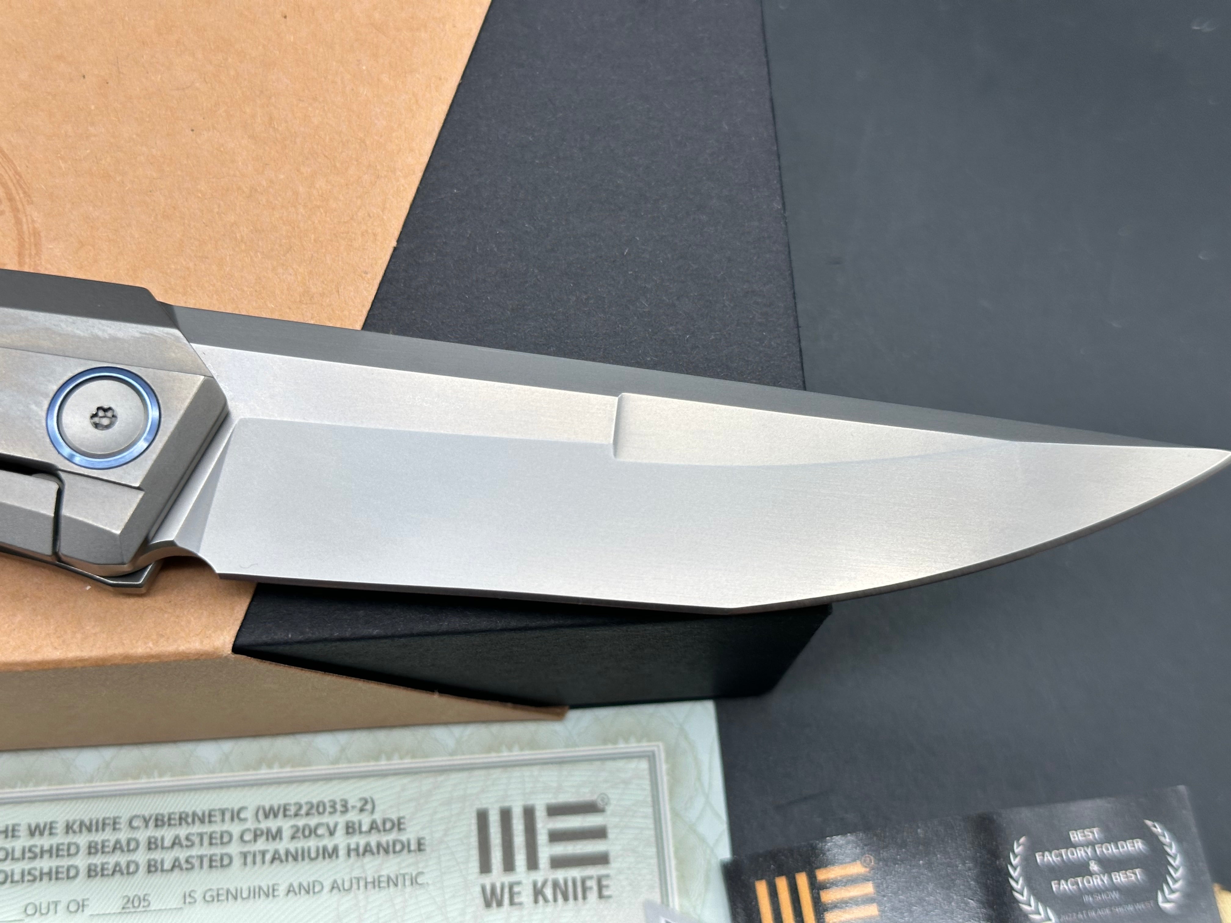 WE Knife Cybernetic #25/205 Frame Lock Knife Titanium (3.9" Polished Gray)