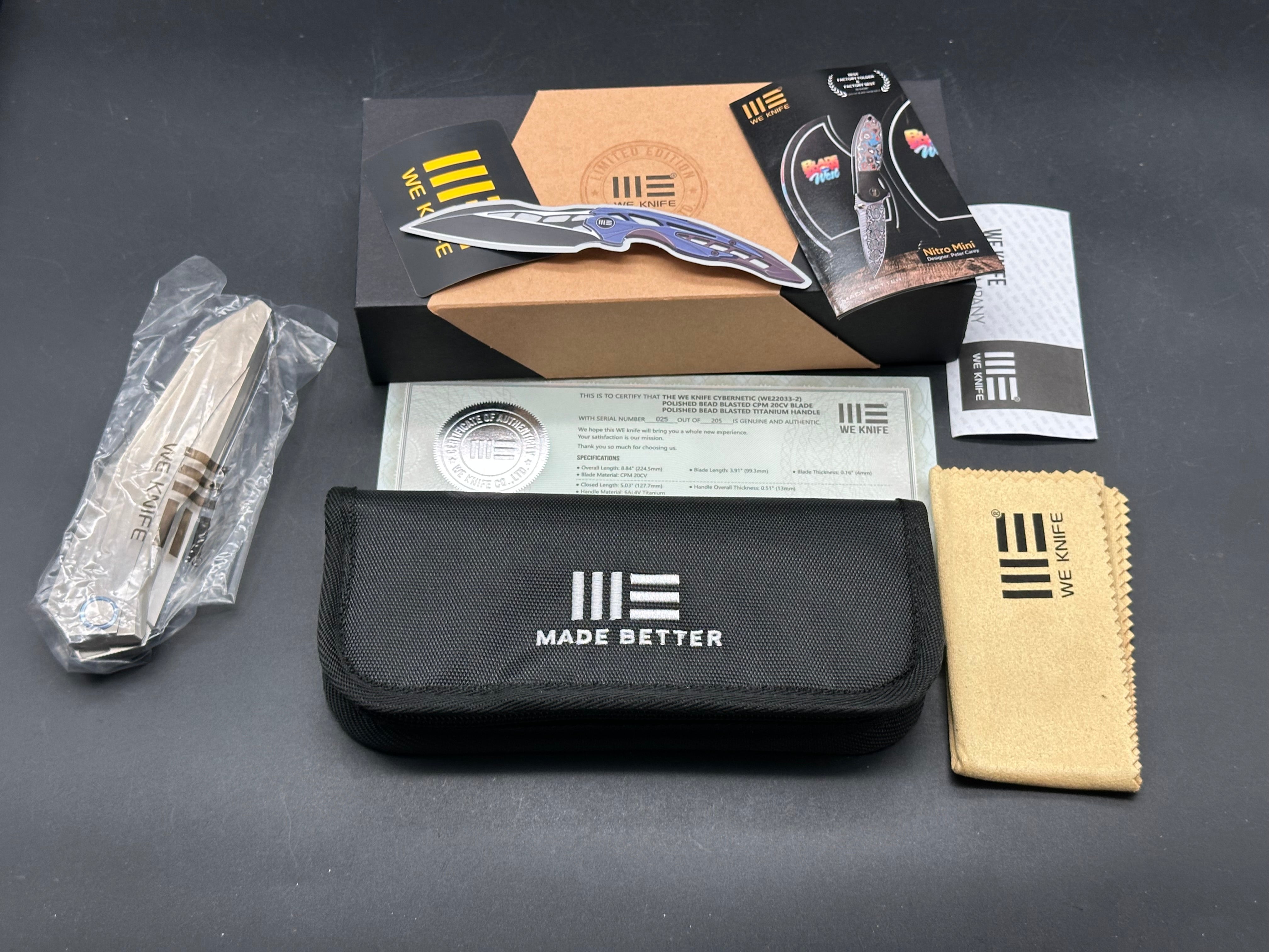 WE Knife Cybernetic #25/205 Frame Lock Knife Titanium (3.9" Polished Gray)