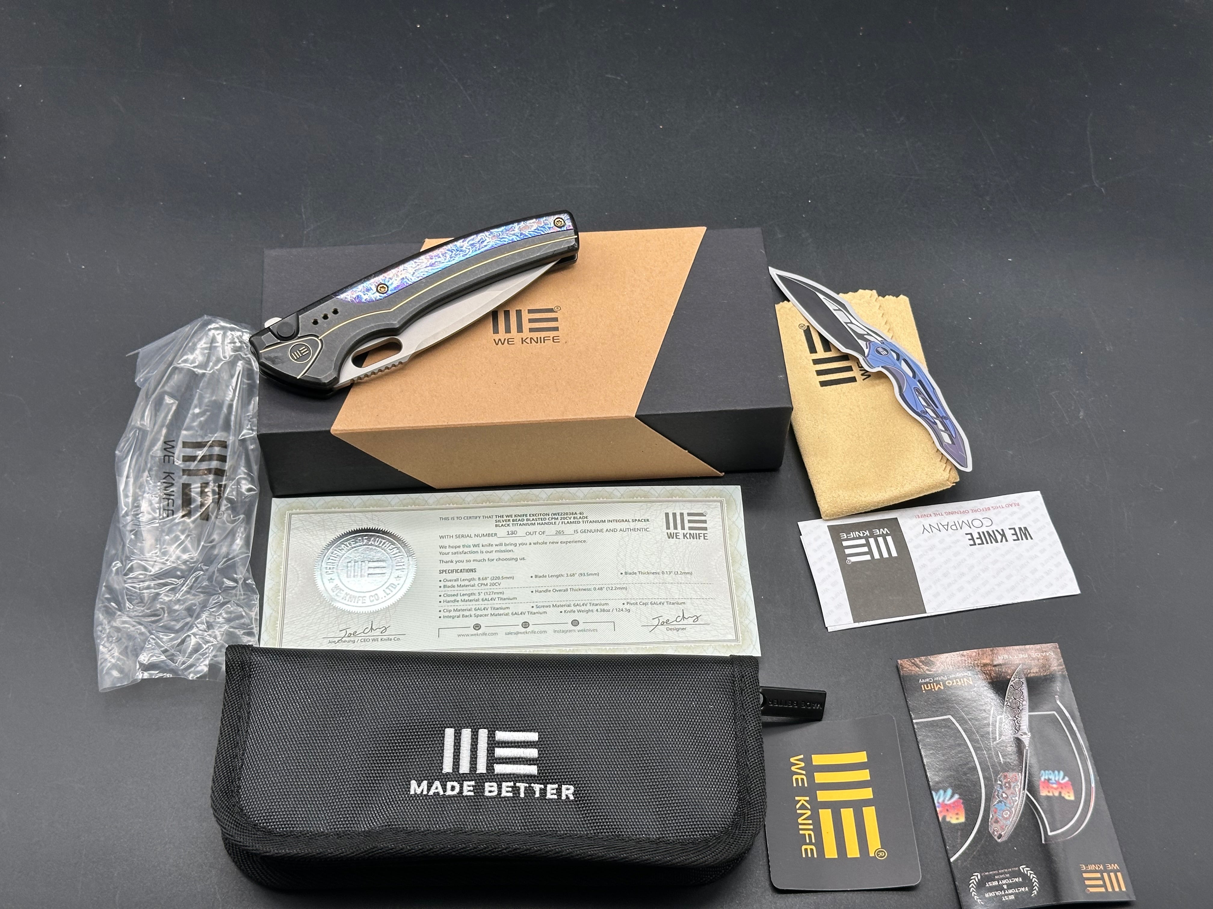 WE Knife Co. Exciton #130/265 Limited Edition Knife Black Gold Titanium (3.7" BB)