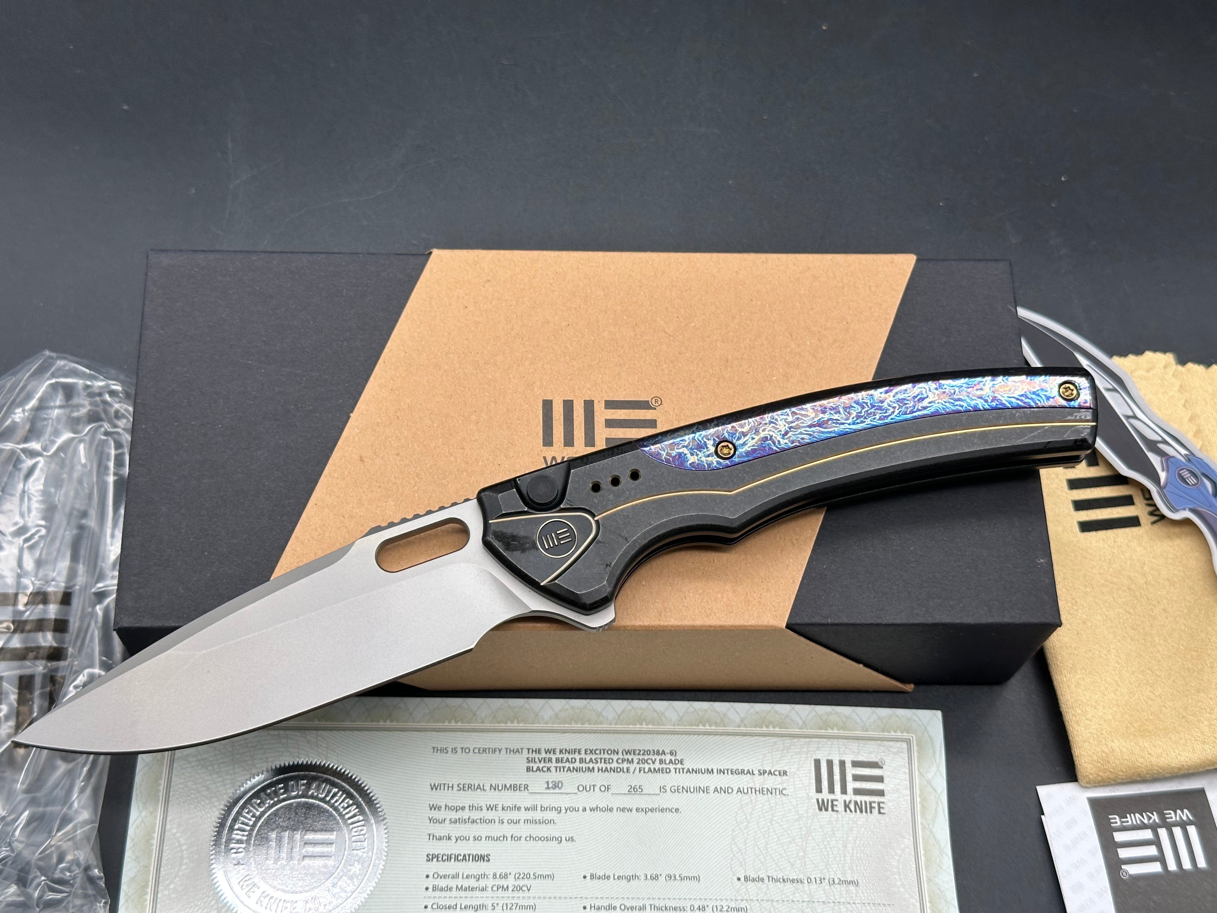 WE Knife Co. Exciton #130/265 Limited Edition Knife Black Gold Titanium (3.7" BB)