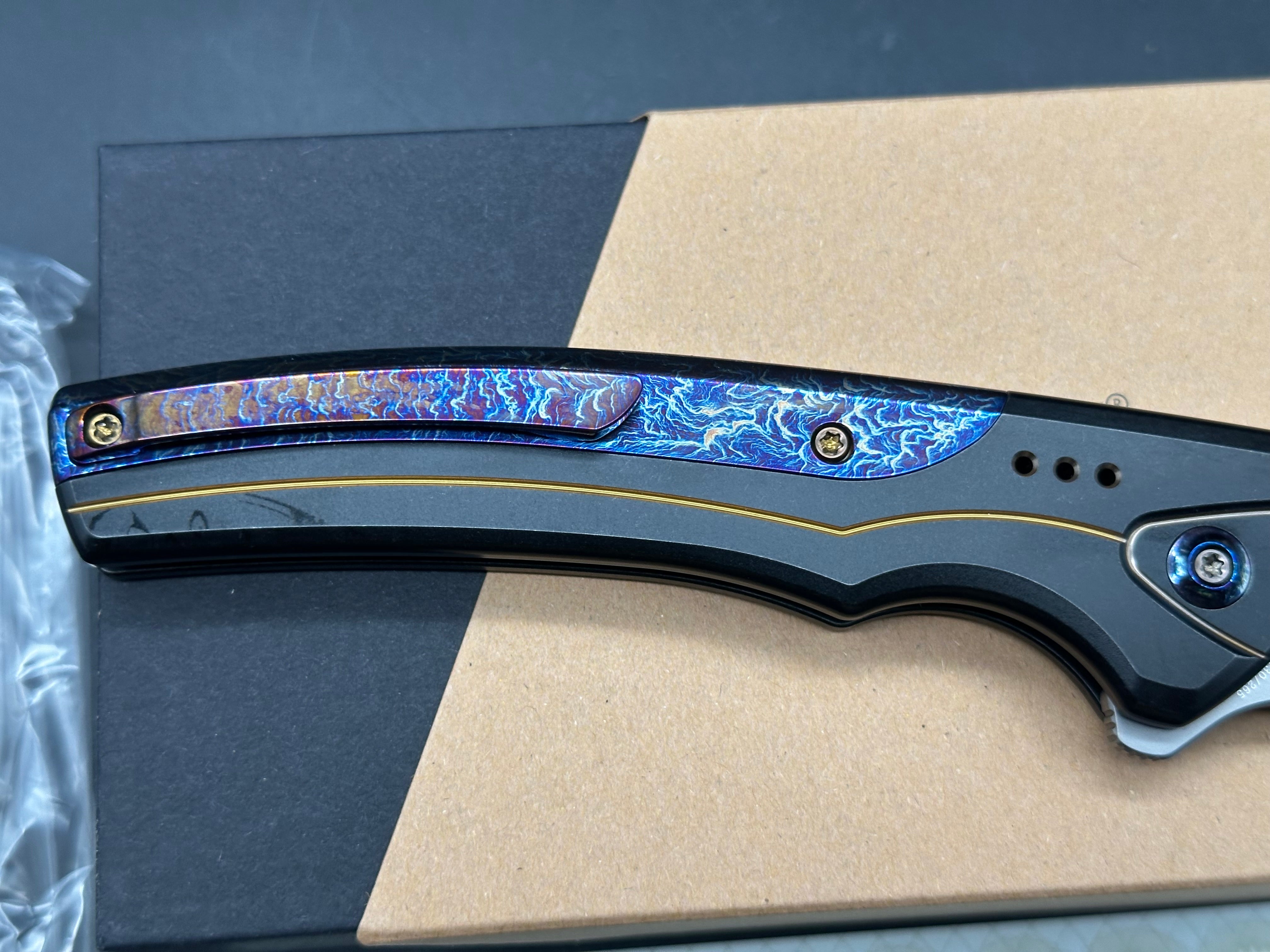 WE Knife Co. Exciton #130/265 Limited Edition Knife Black Gold Titanium (3.7" BB)