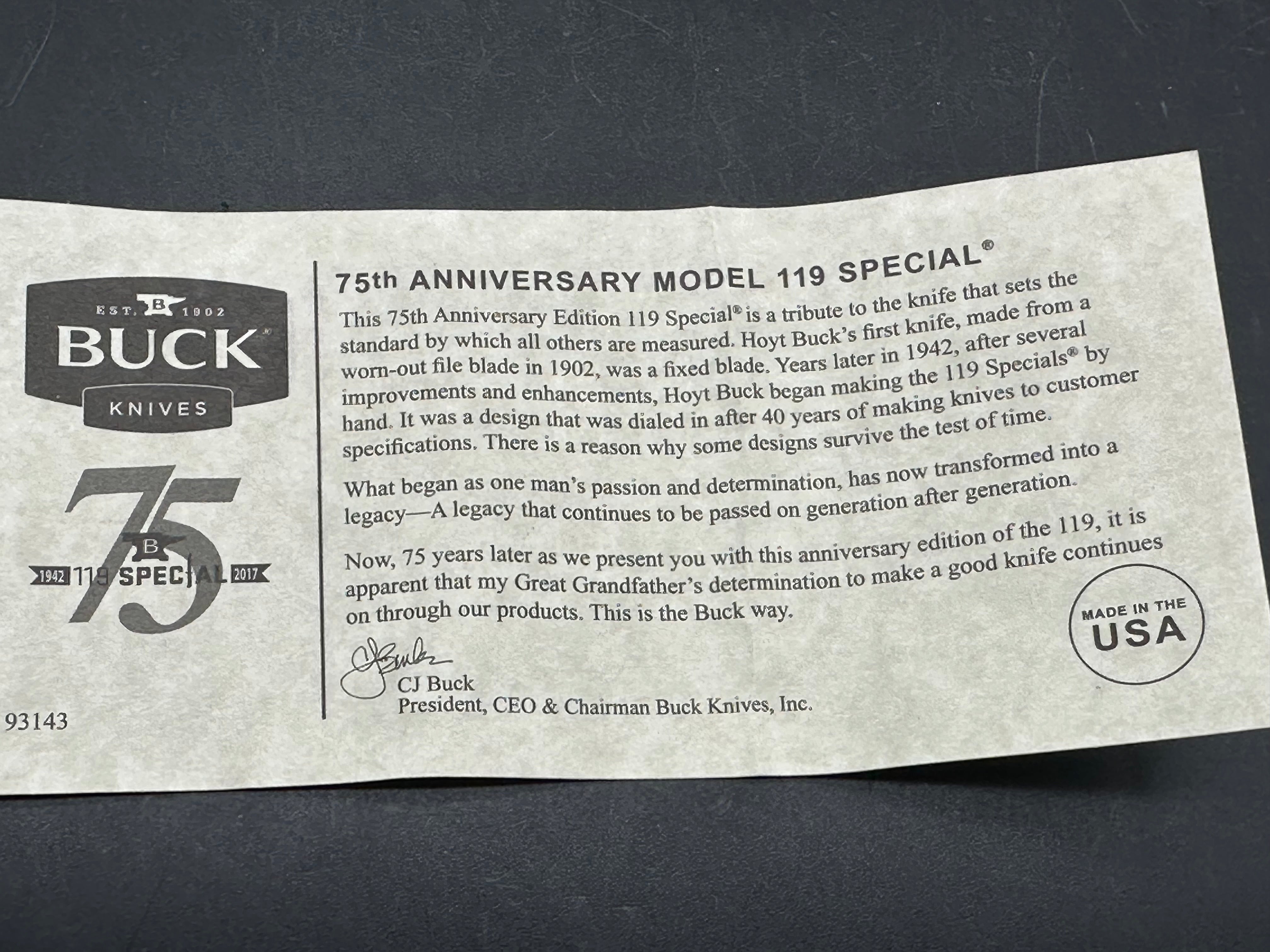 BUCK 119 ANNIVERSARY EDITION  SOME SMALL BLEMS ON GUARD