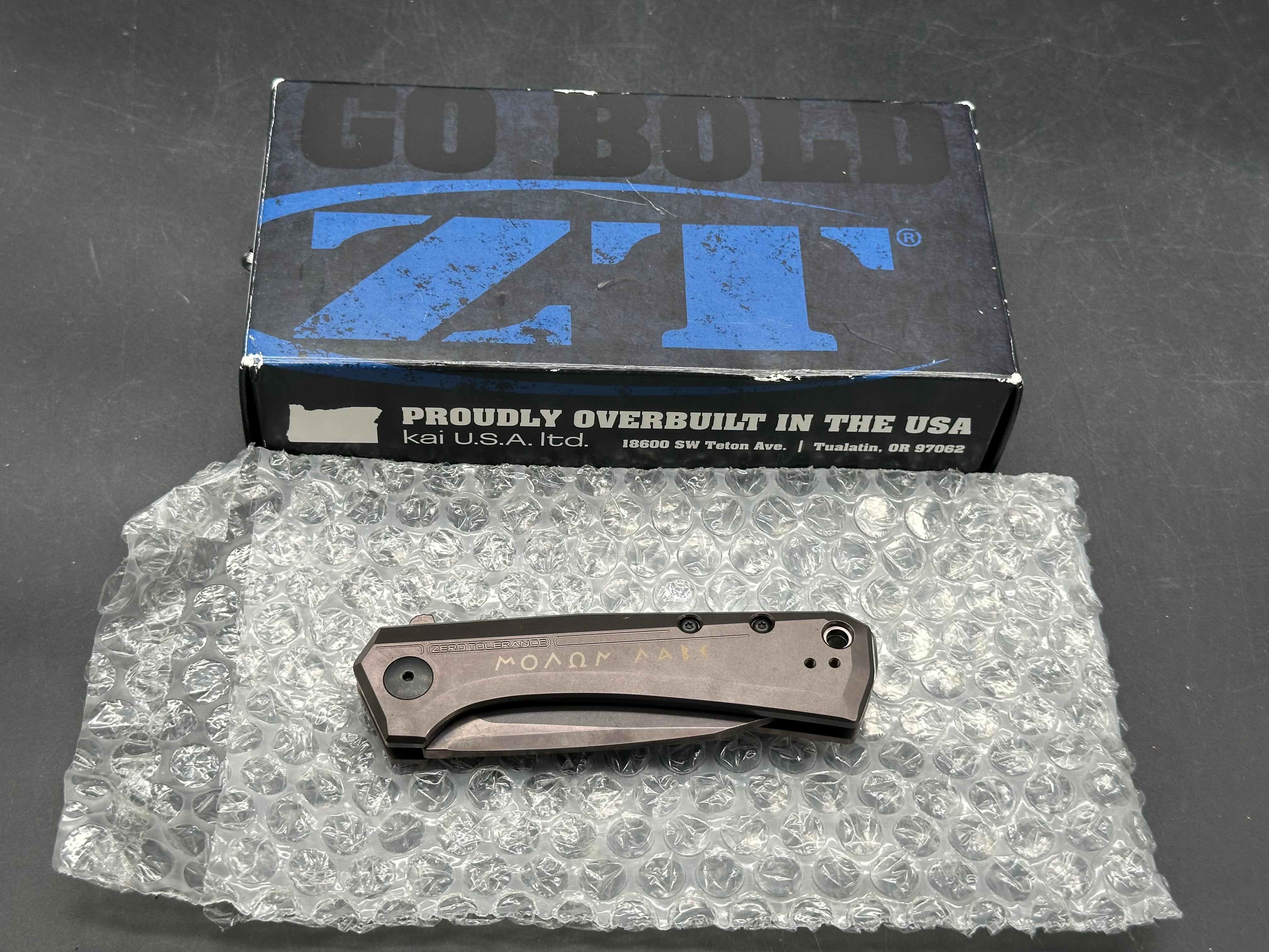 Zero Tolerance ZT 0808 SPRINT RUN MOLON LABE BRONZE TITANIUM HANDLE  3.25" BLADE S35VN