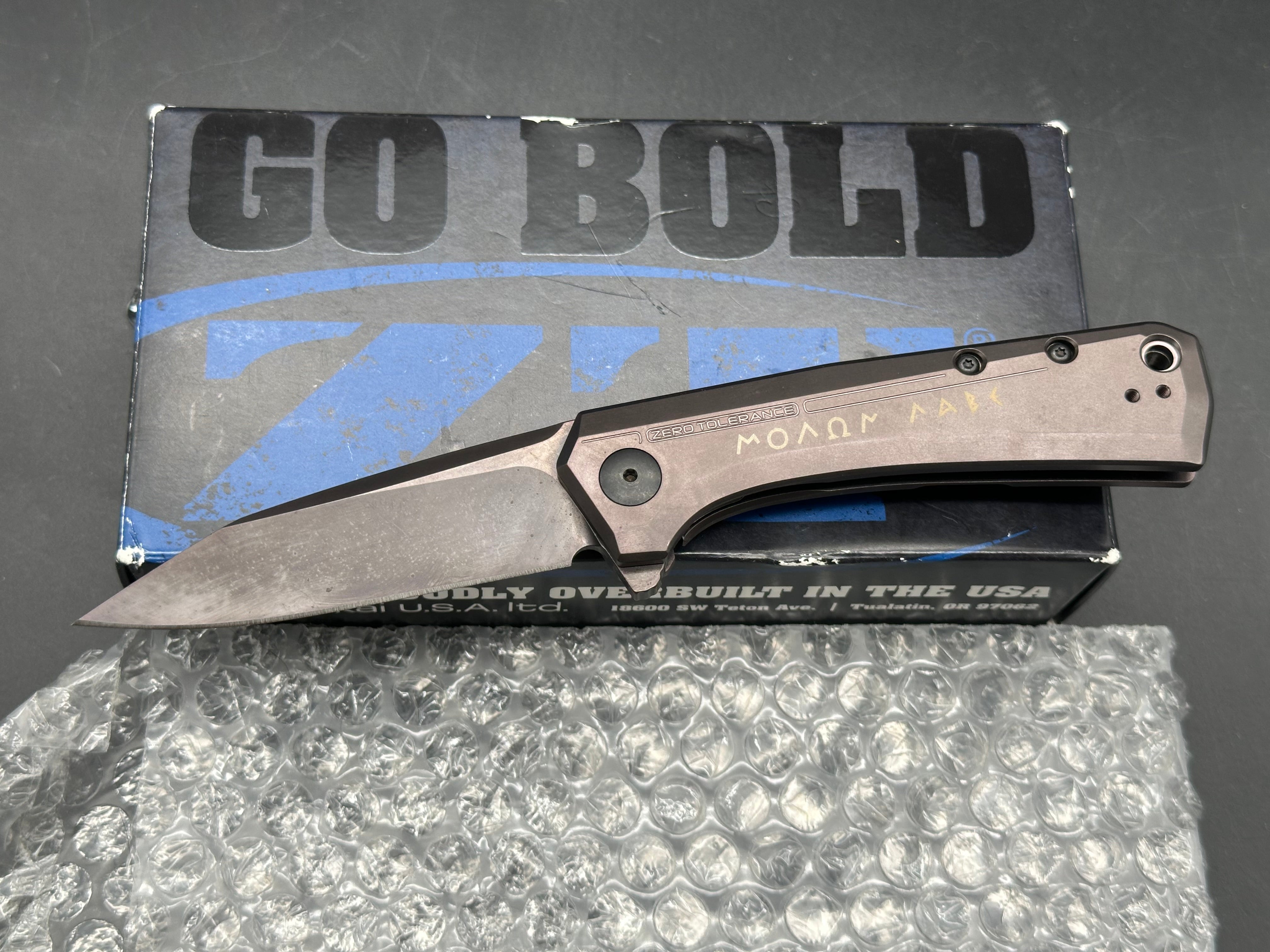 Zero Tolerance ZT 0808 SPRINT RUN MOLON LABE BRONZE TITANIUM HANDLE  3.25" BLADE S35VN