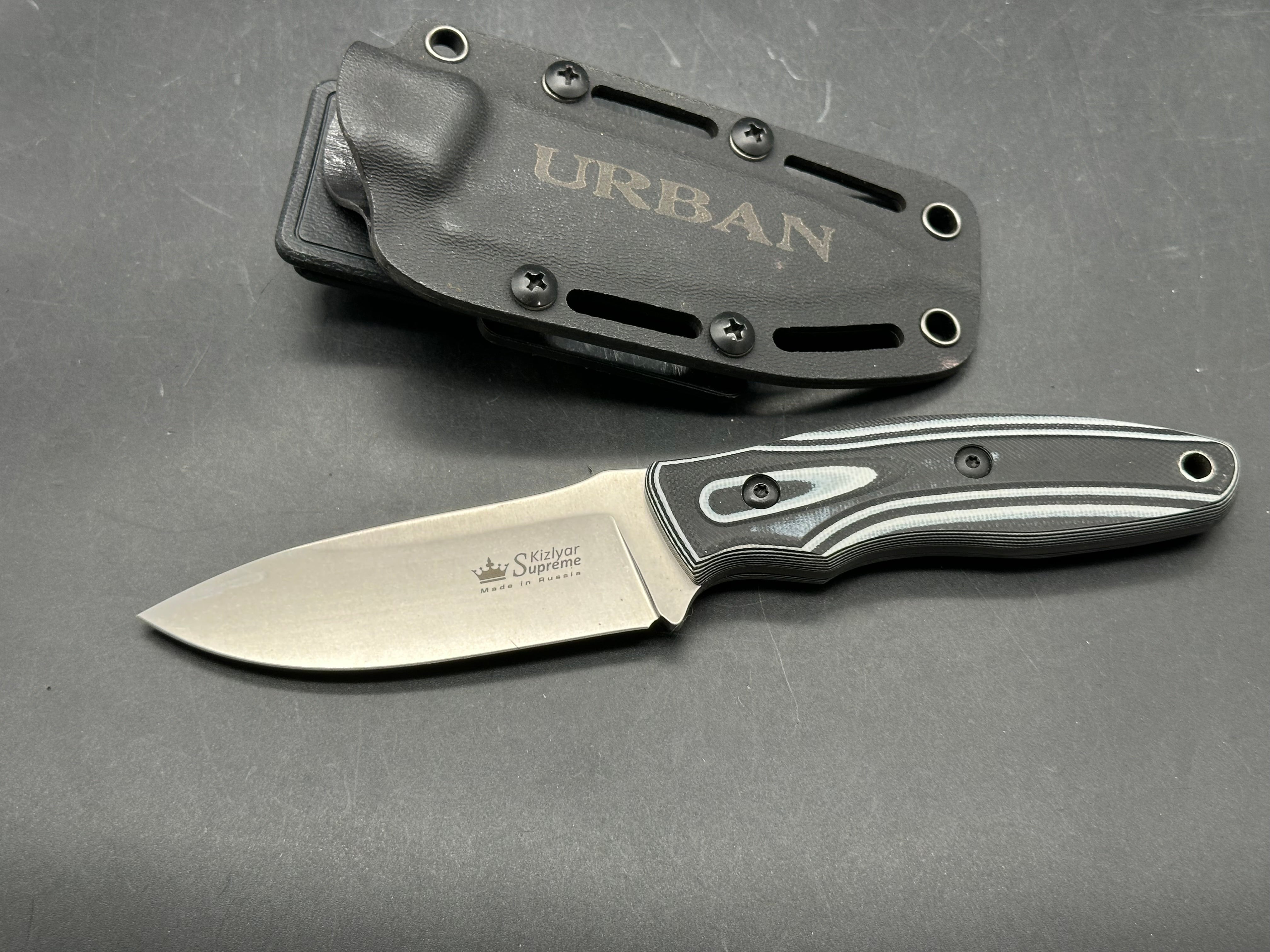 KIZLAR SUPREME URBAN FIXED BLADE D2 STEEL WITH SHEATH LAYERD GIO SCALES  3.75 INCH BLADE