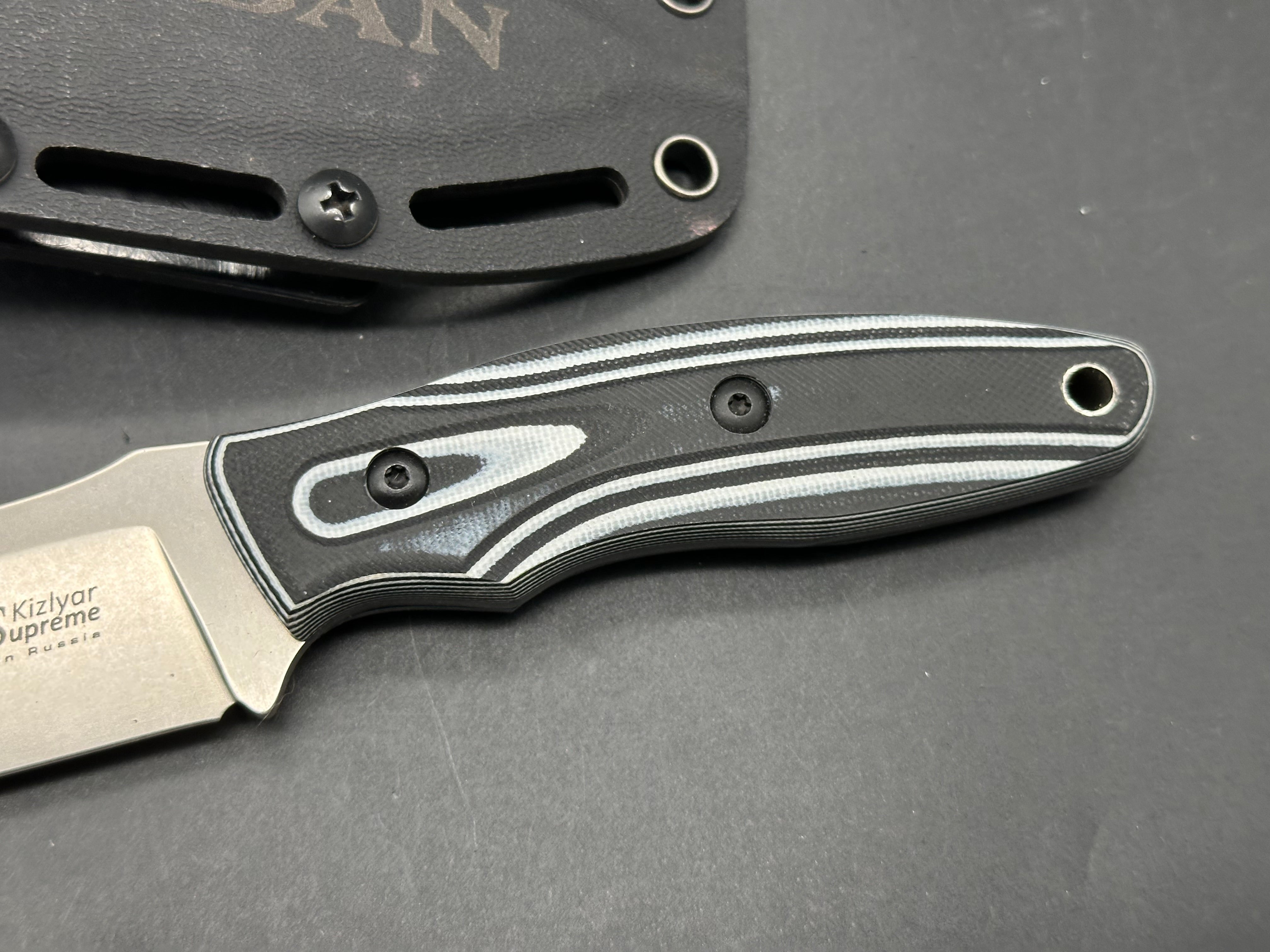 KIZLAR SUPREME URBAN FIXED BLADE D2 STEEL WITH SHEATH LAYERD GIO SCALES  3.75 INCH BLADE