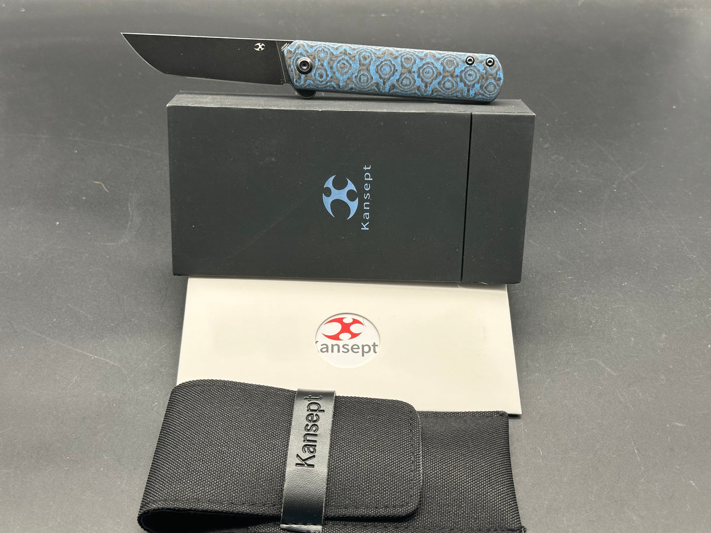 Kansept Knives Foosa Slip Joint Knife Black/Blue Carbon Fiber (3" Black SW)