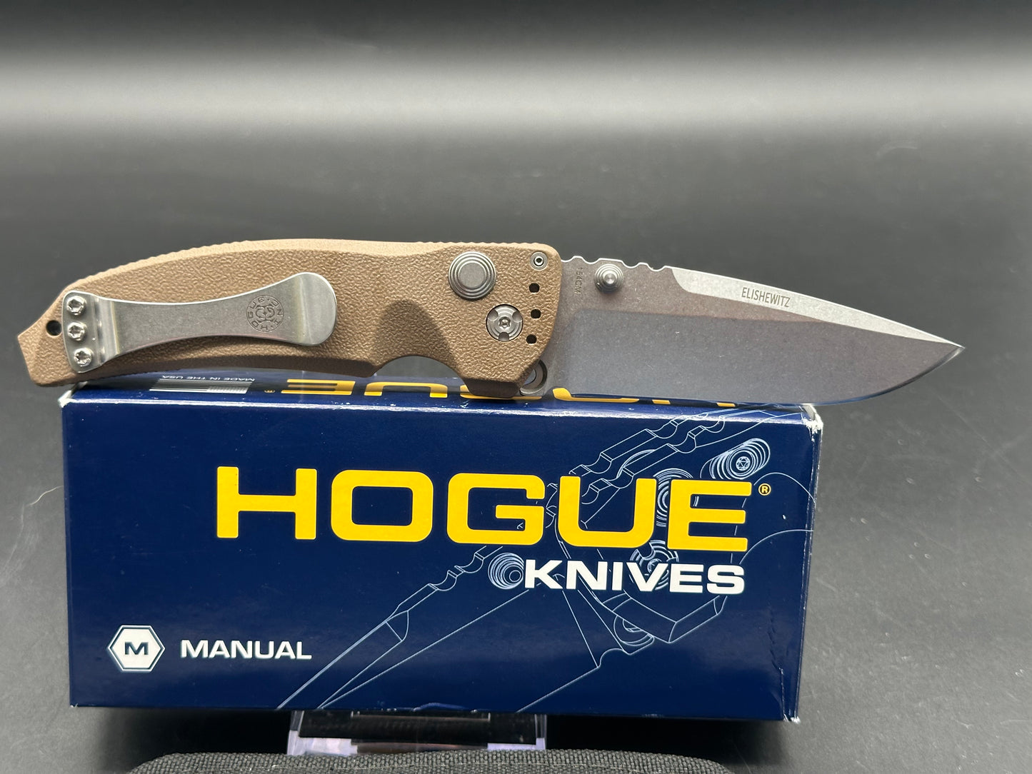 Hogue EX-A03 Elishewitz Design manual Folding Knife 3.5" 154CM Drop Point Blade, Matte Brown Polymer Handles