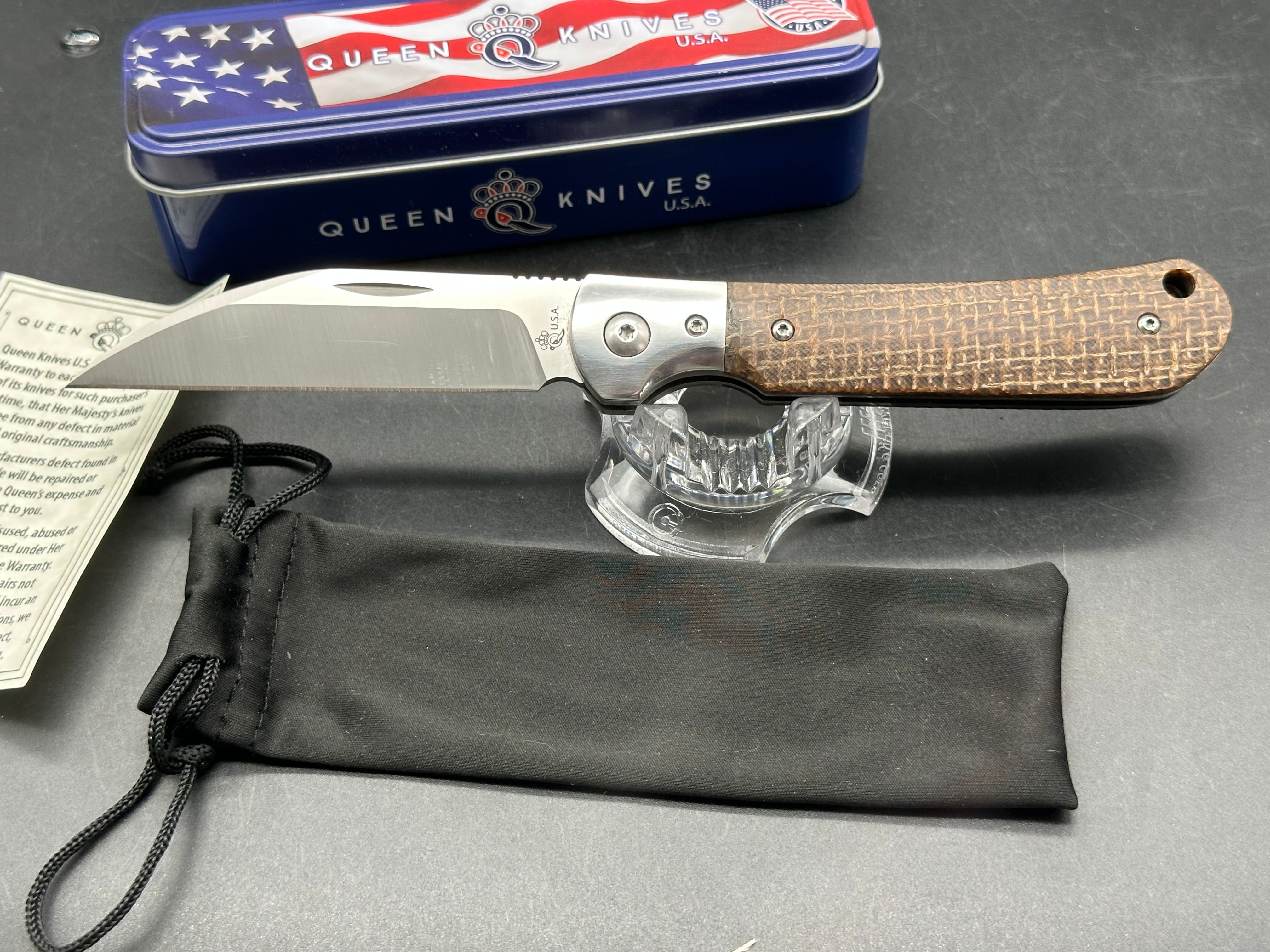 Queen knives #84 pattern/ micarta scales 3.25 inch blade 8.25 overall length M390 blade pocket clip