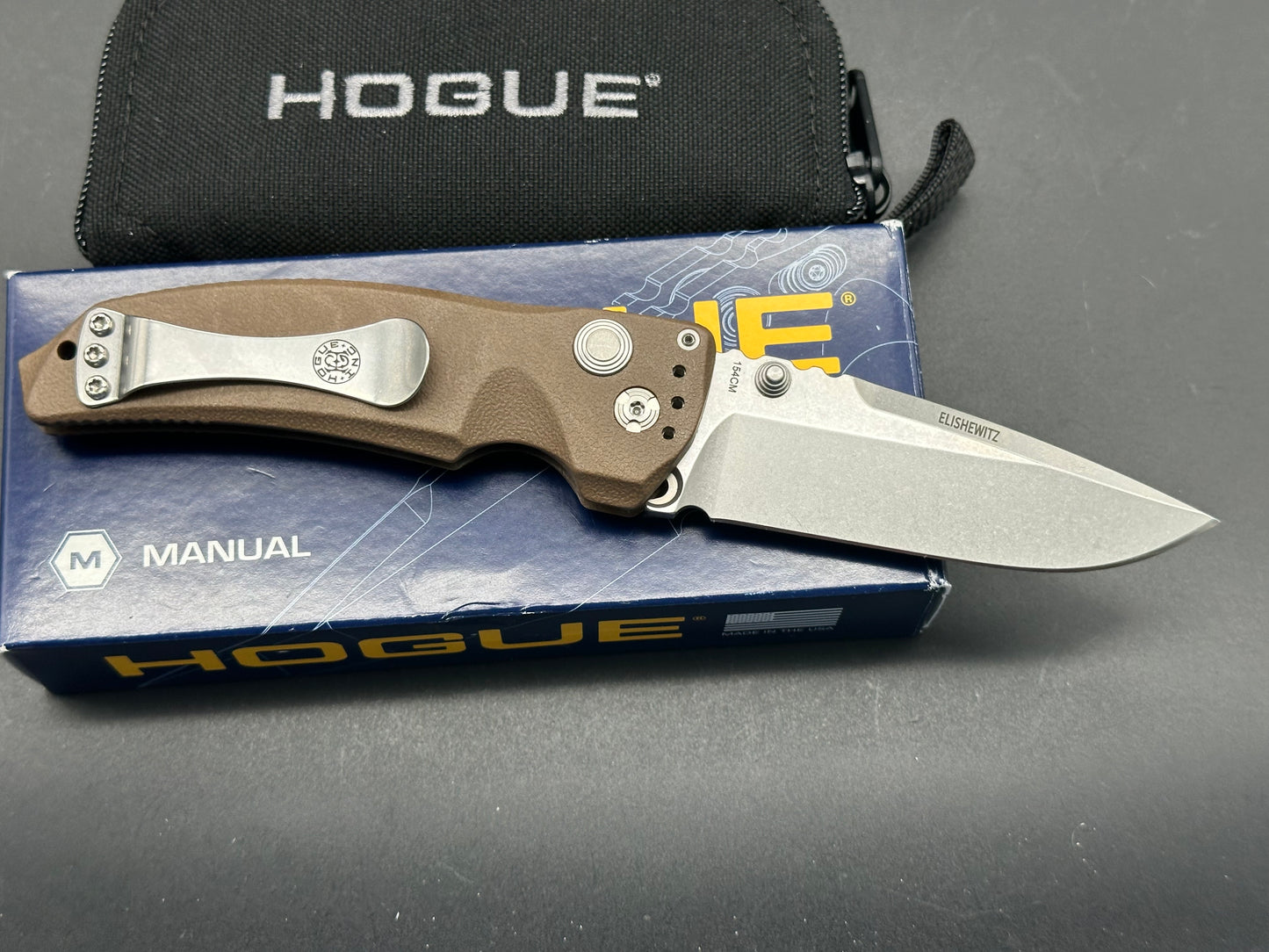 Hogue EX-A03 Elishewitz Design manual Folding Knife 3.5" 154CM Drop Point Blade, Matte Brown Polymer Handles