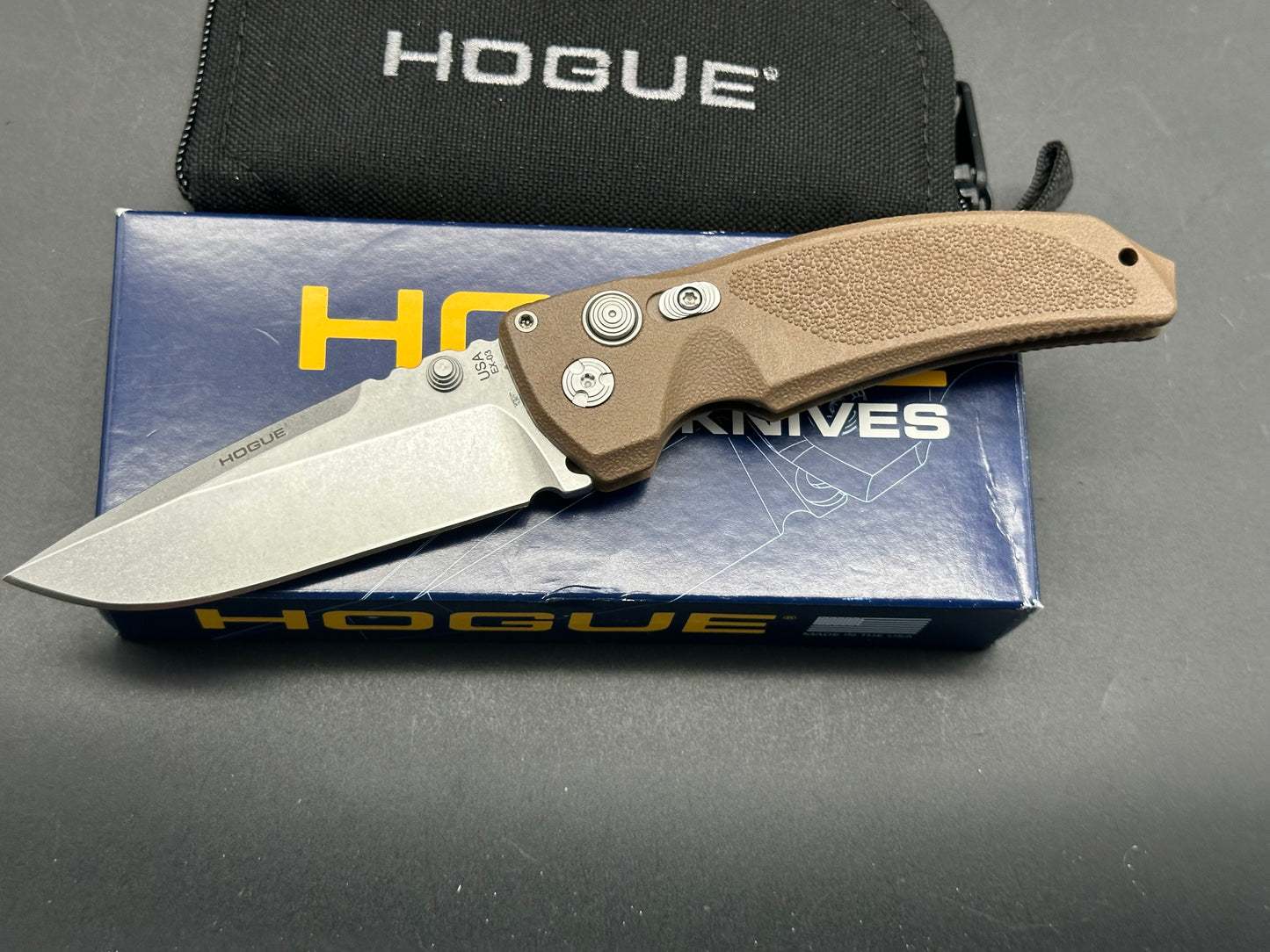 Hogue EX-A03 Elishewitz Design manual Folding Knife 3.5" 154CM Drop Point Blade, Matte Brown Polymer Handles