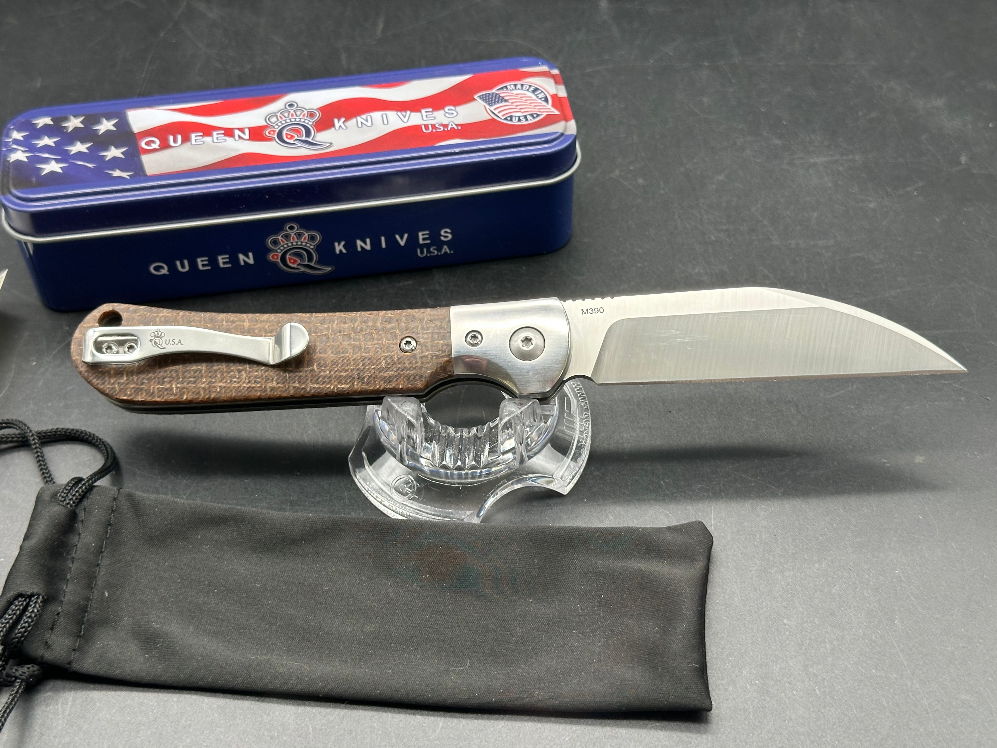Queen knives #84 pattern/ micarta scales 3.25 inch blade 8.25 overall length M390 blade pocket clip