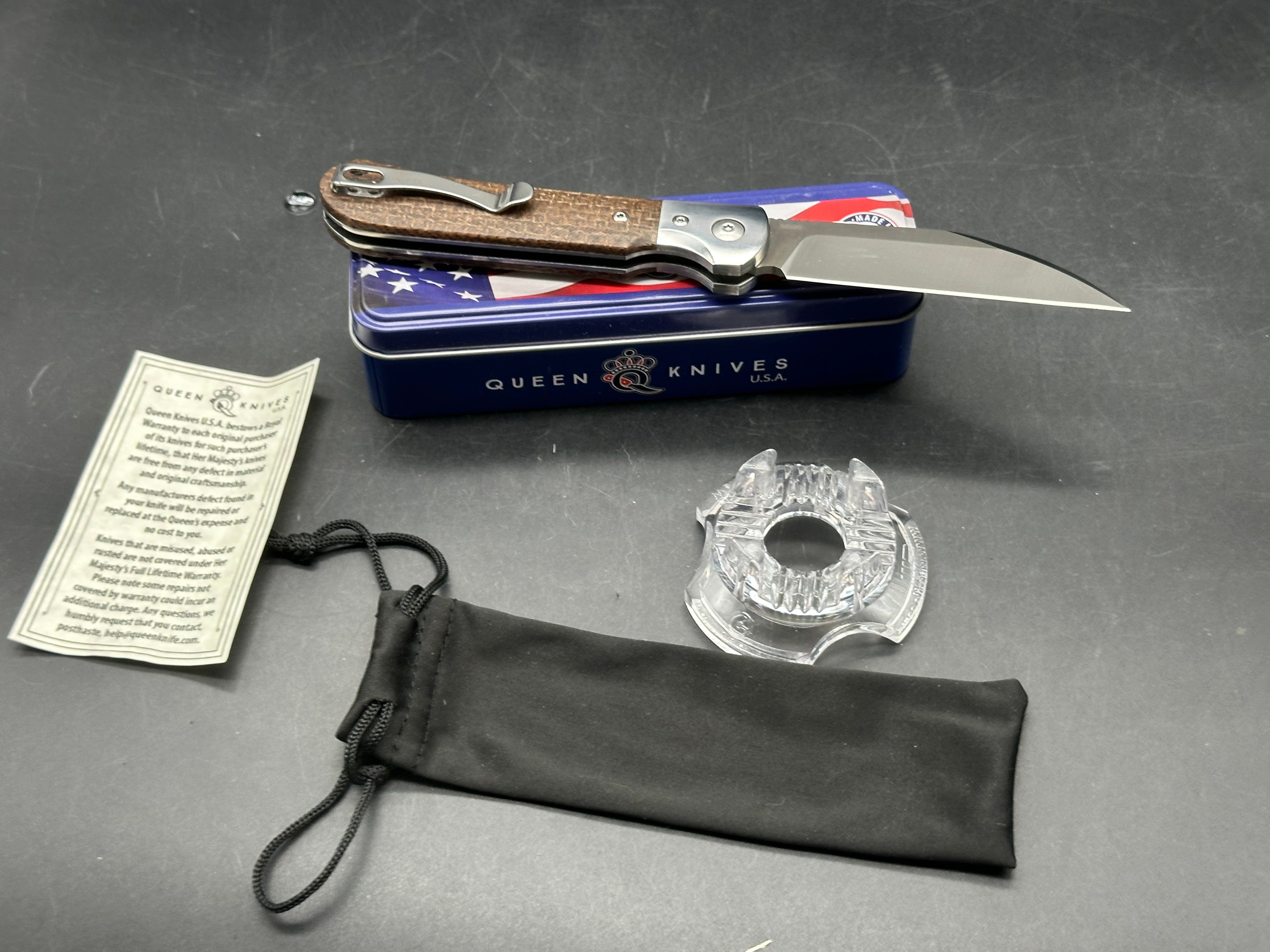 Queen knives #84 pattern/ micarta scales 3.25 inch blade 8.25 overall length M390 blade pocket clip