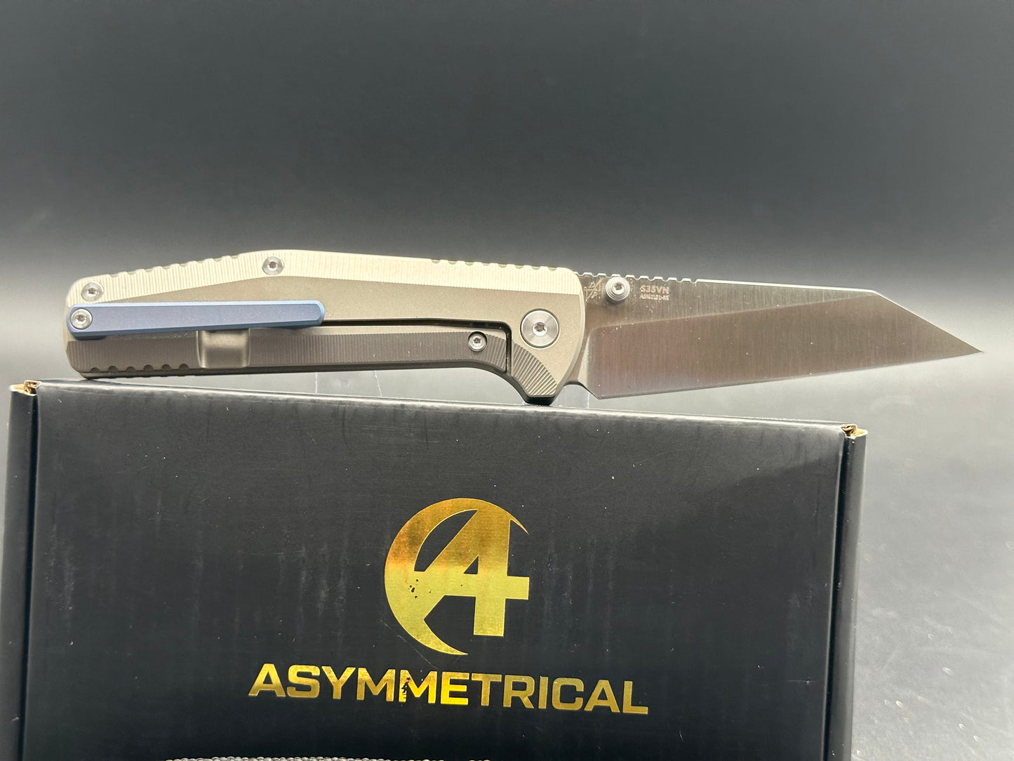 B'yond EDC Asymmetrical Dirk Pinkerton Contact Folding Knife 3.25" S35VN Satin Wharncliffe Blade, Titanium Handles, Frame Lock - ASM2101-BR