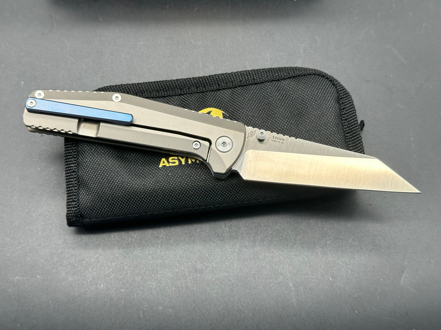 B'yond EDC Asymmetrical Dirk Pinkerton Contact Folding Knife 3.25" S35VN Satin Wharncliffe Blade, Titanium Handles, Frame Lock - ASM2101-BR