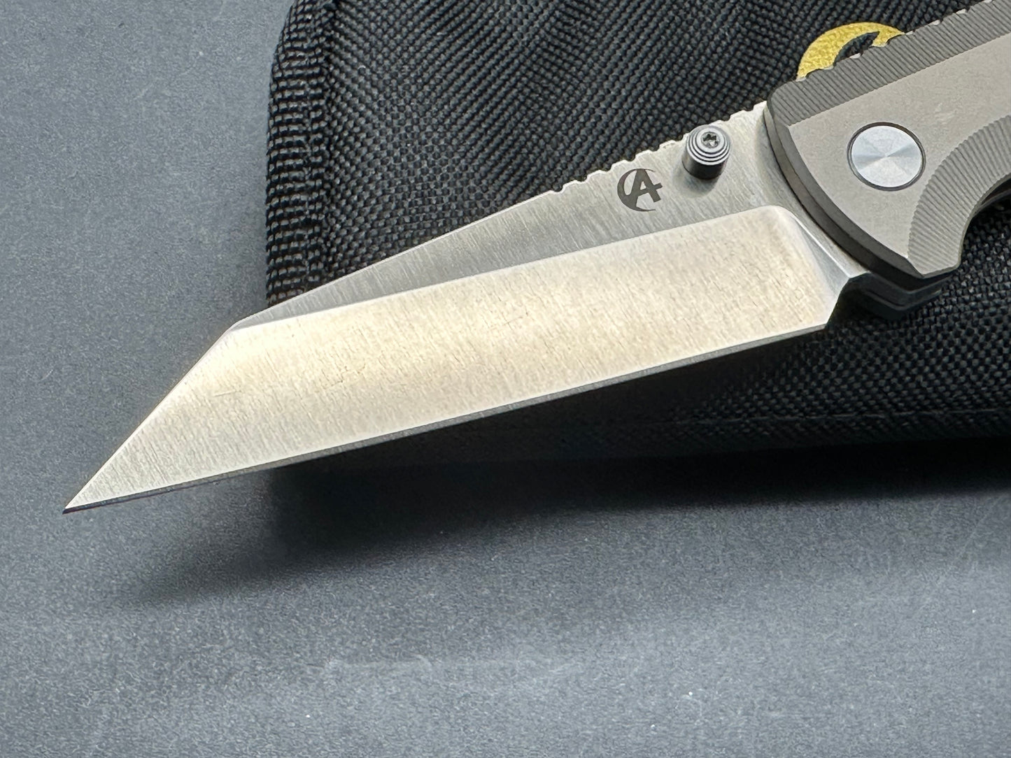 B'yond EDC Asymmetrical Dirk Pinkerton Contact Folding Knife 3.25" S35VN Satin Wharncliffe Blade, Titanium Handles, Frame Lock - ASM2101-BR