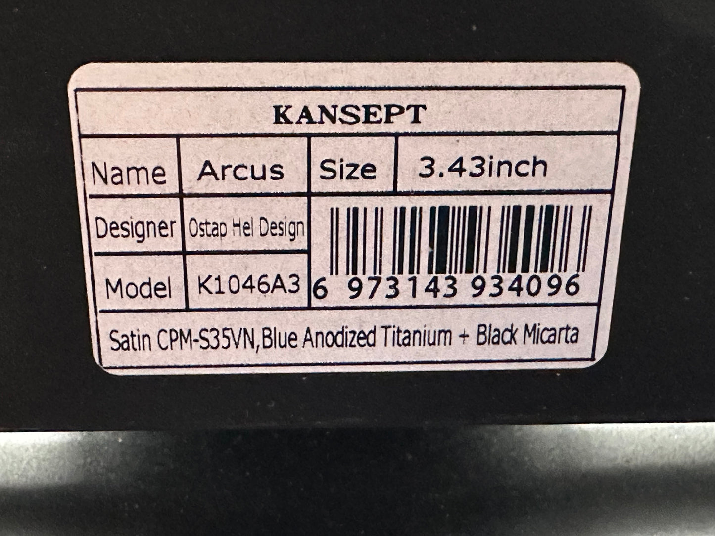 Kansept Knives Arcus Frame Lock Knife Blue Ti/Black Micarta (3.4" Satin)