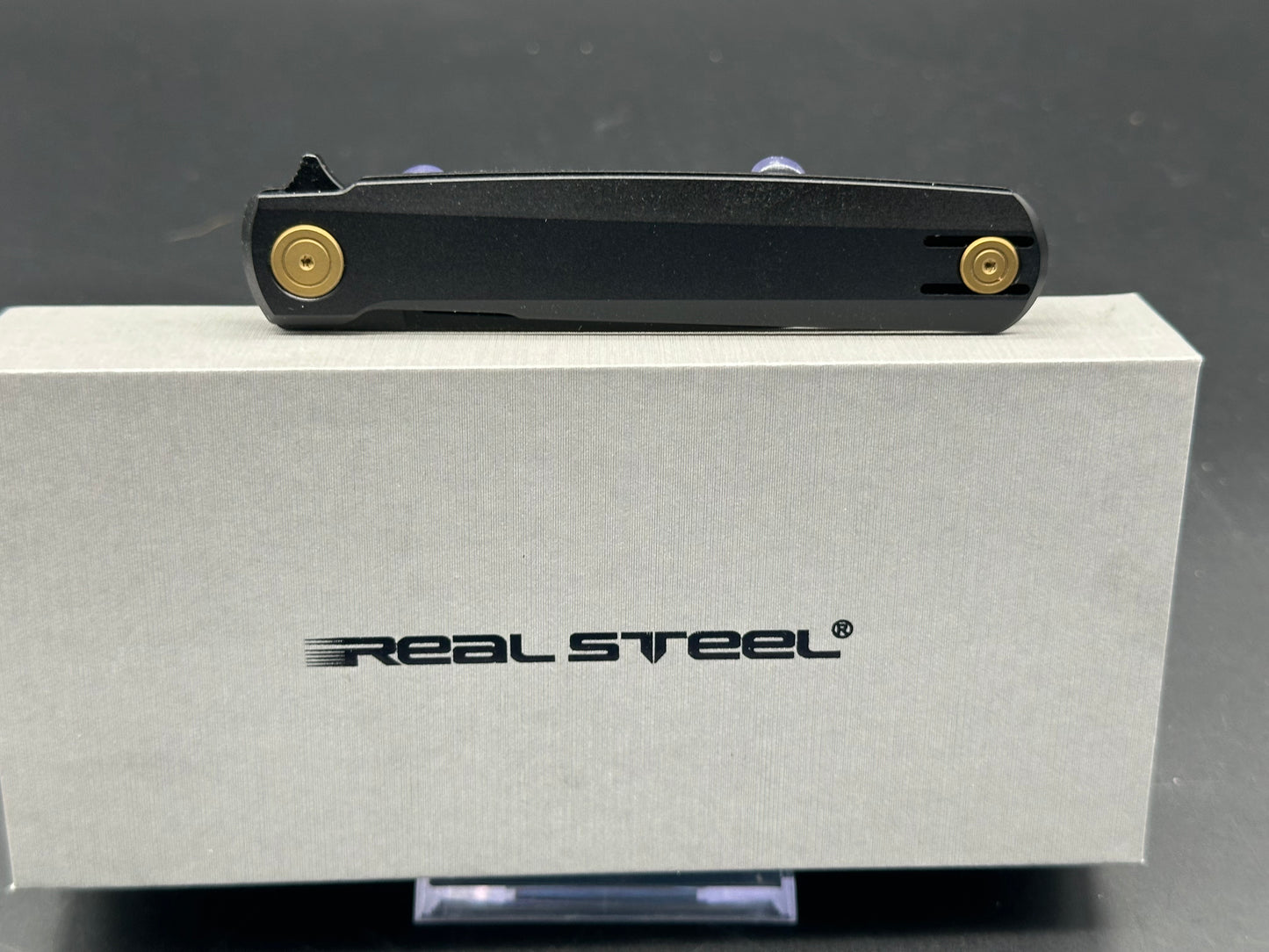 Real Steel G-Frame Frame Lock Knife Black Titanium Gold Accents (3.5" Black)