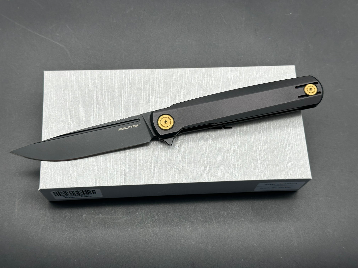 Real Steel G-Frame Frame Lock Knife Black Titanium Gold Accents (3.5" Black)