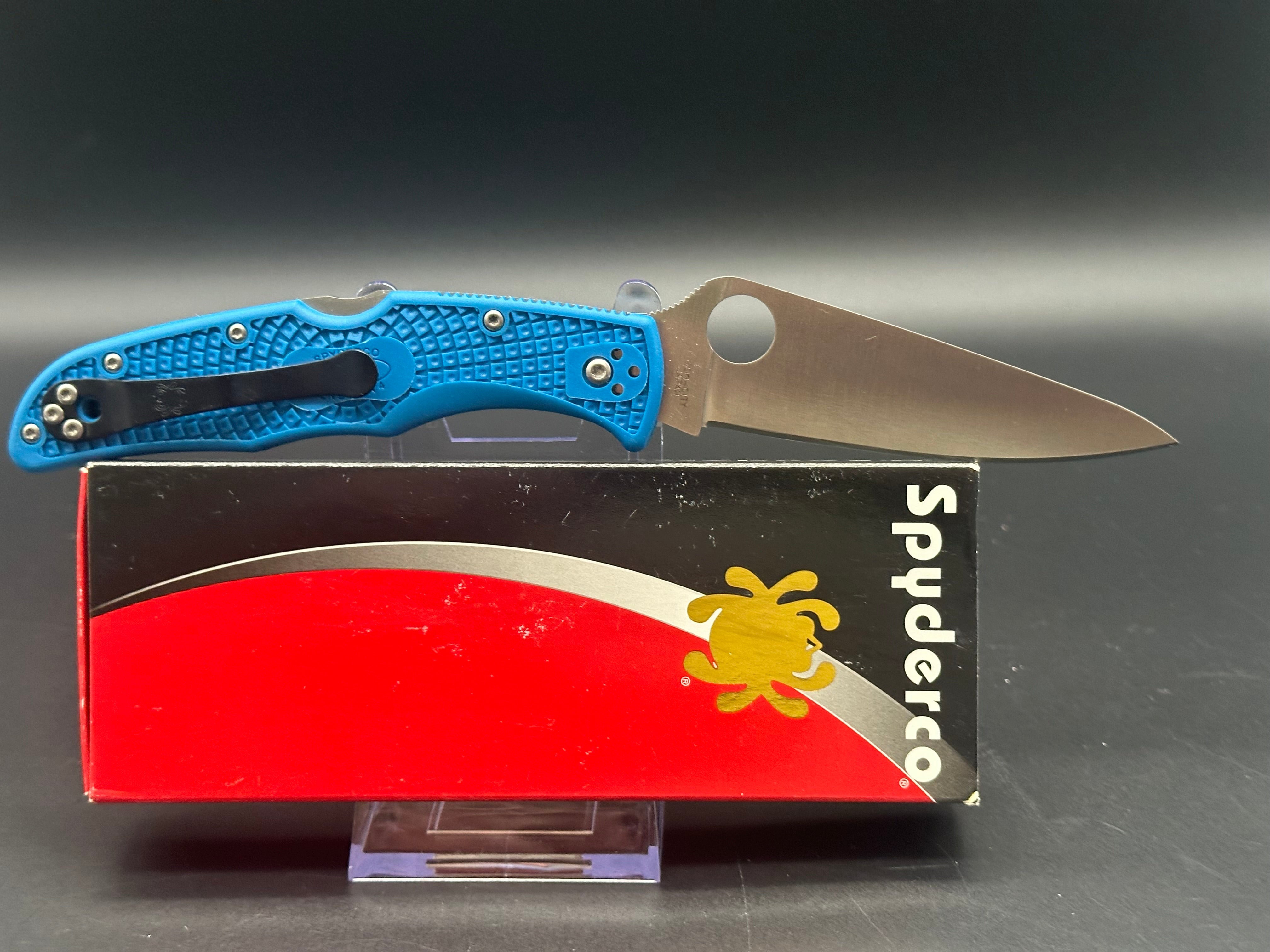 Spyderco Endura 4 Knife Flat Ground Blue FRN (3.75" Satin Plain) C10FPBL