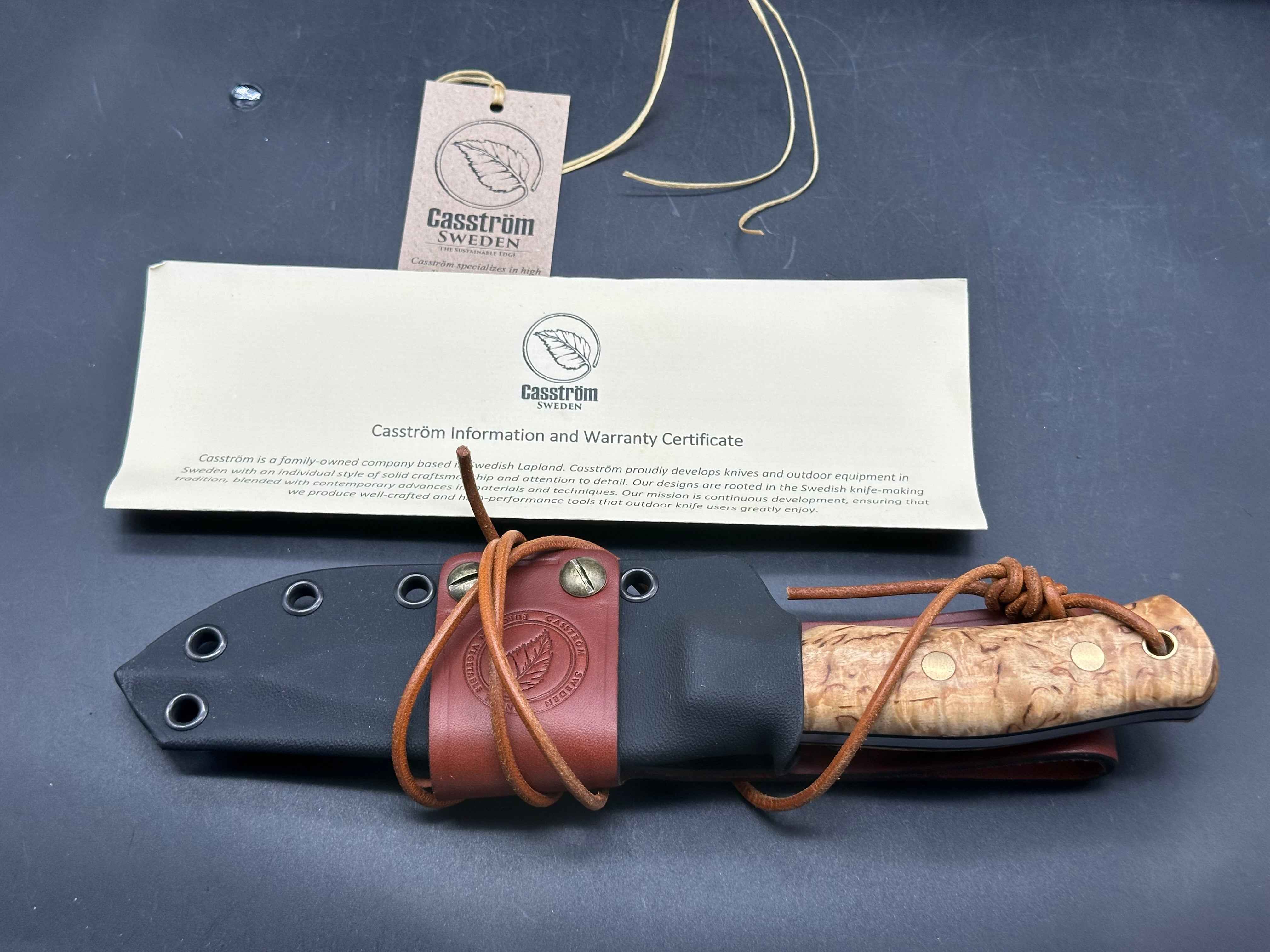 Casstrom #10 fixed blade knife curly birch handle including sheath