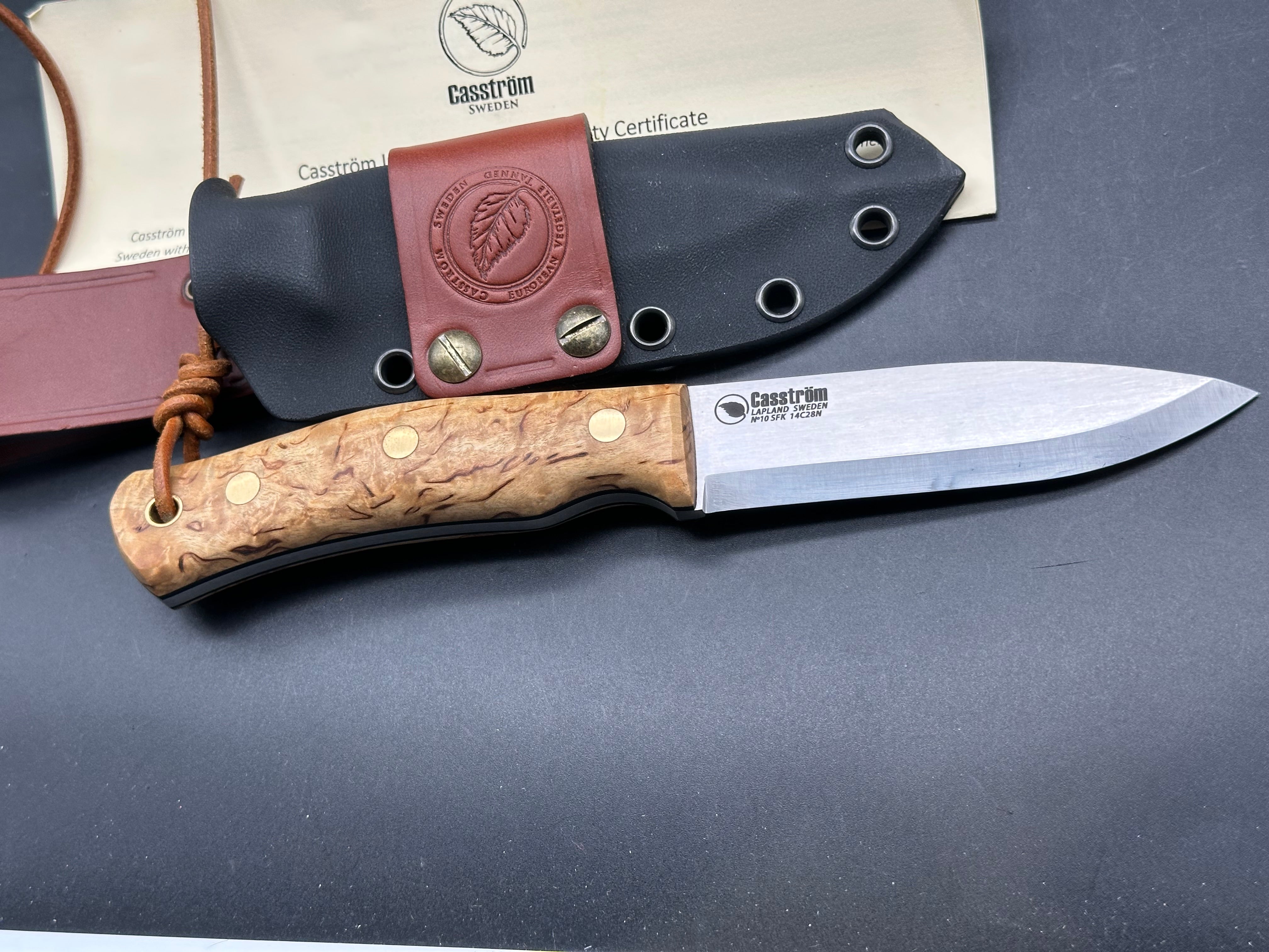 Casstrom #10 fixed blade knife curly birch handle including sheath