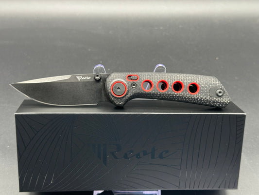 Reate PL-XT Black Micarta with Red Inlay, Black PVD Blade