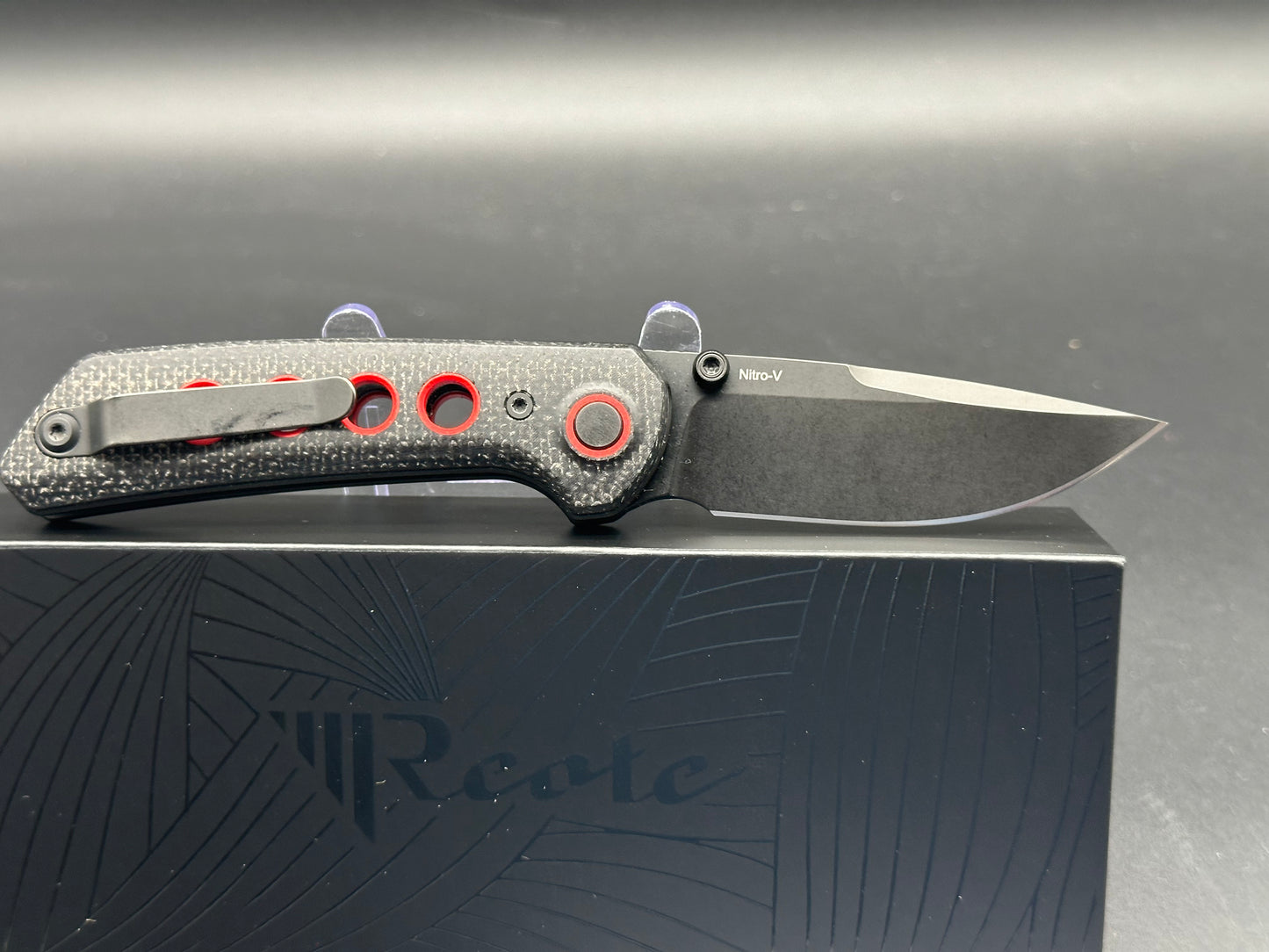 Reate PL-XT Black Micarta with Red Inlay, Black PVD Blade