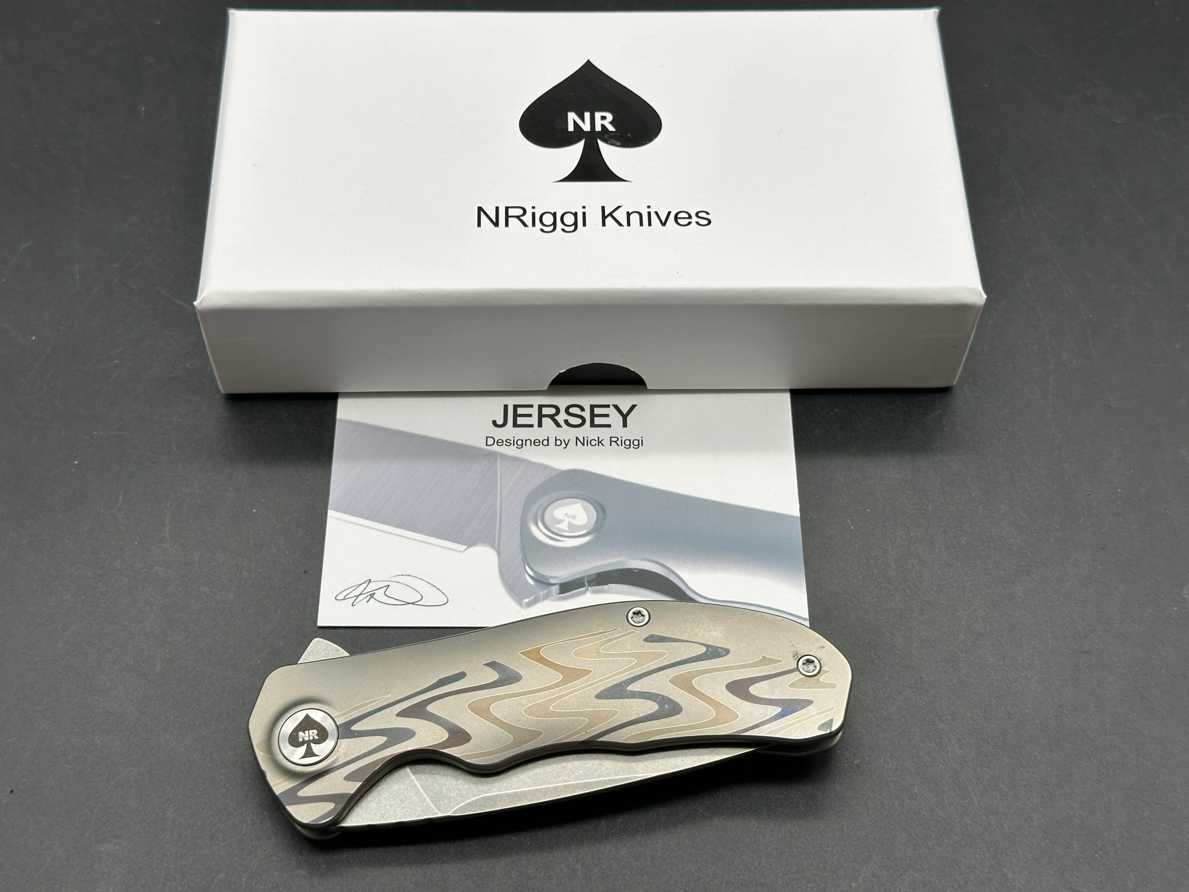 NRiggi Knives "JERSEY" Laser Engraved Titanium Scales w/CPM 20CV stonewash blade (wave pattern)