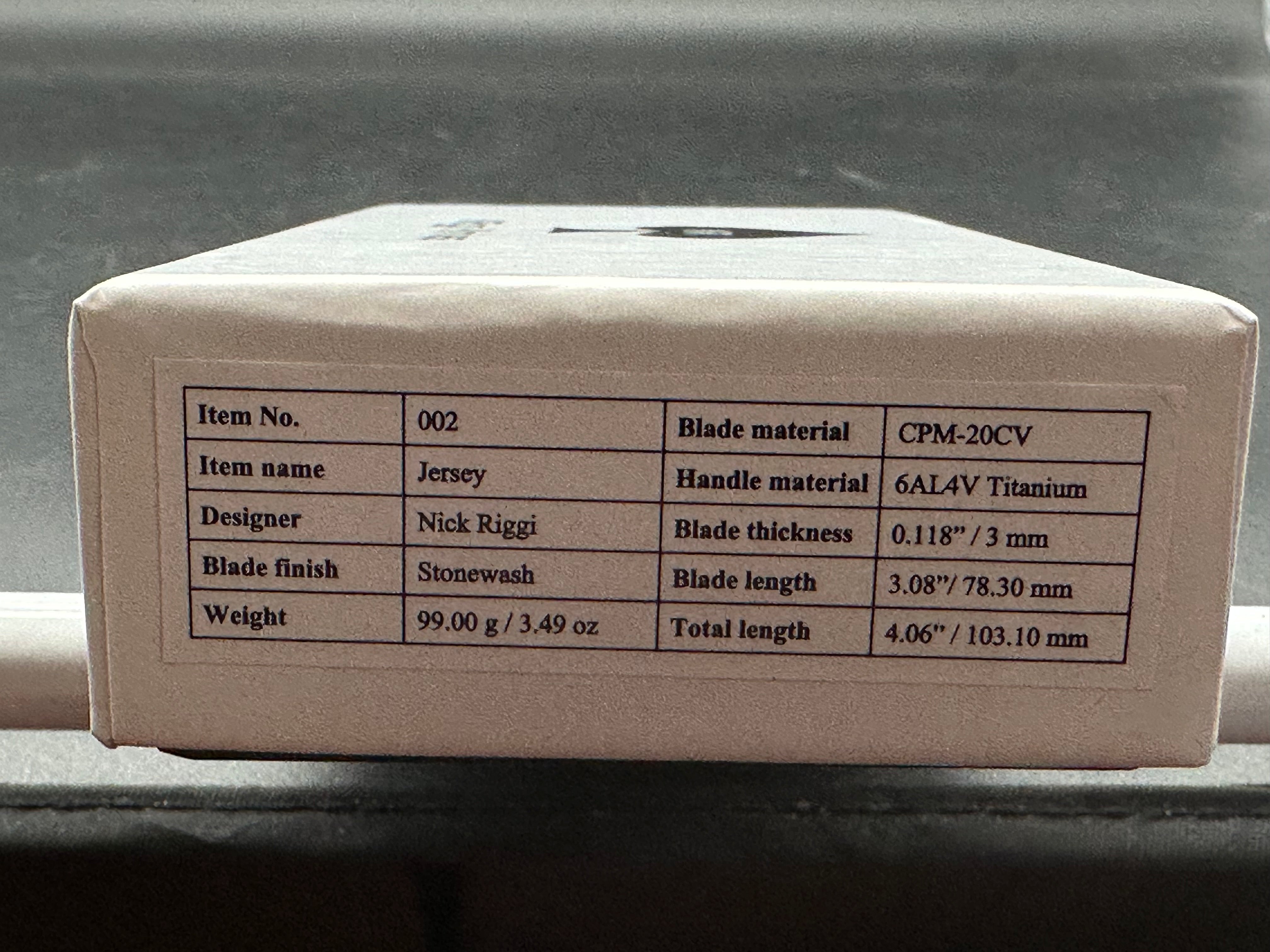 NRiggi Knives "JERSEY" Laser Engraved Titanium Scales w/CPM 20CV stonewash blade (brick pattern)