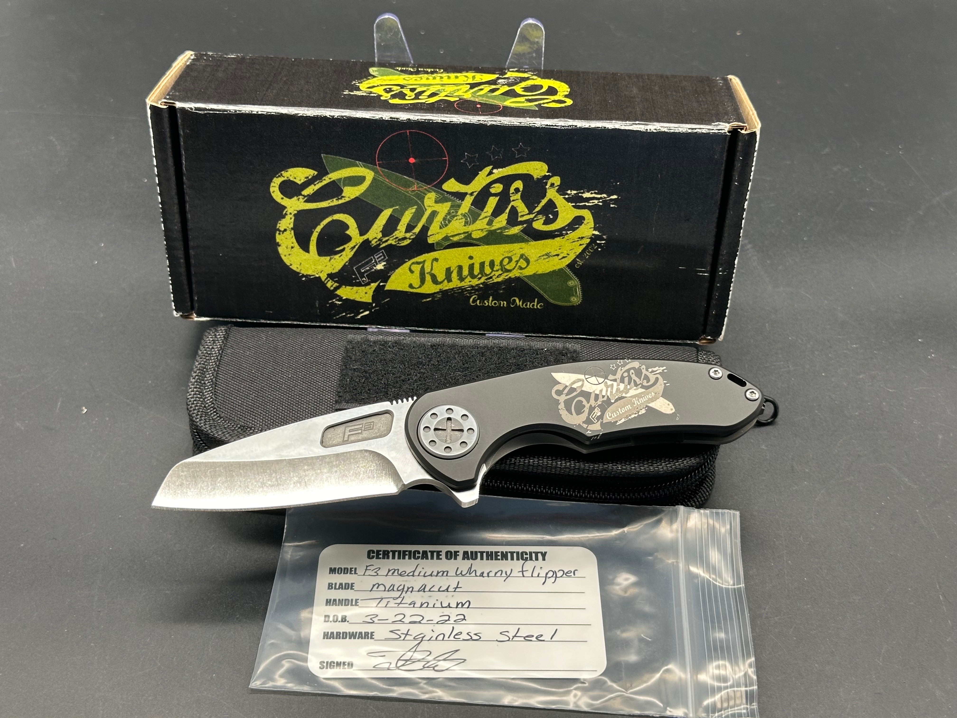 Curtiss Custom Knives F3 Med. Wharny Flipper - Titanium frame, Stonewash finish, Magnacut Blade