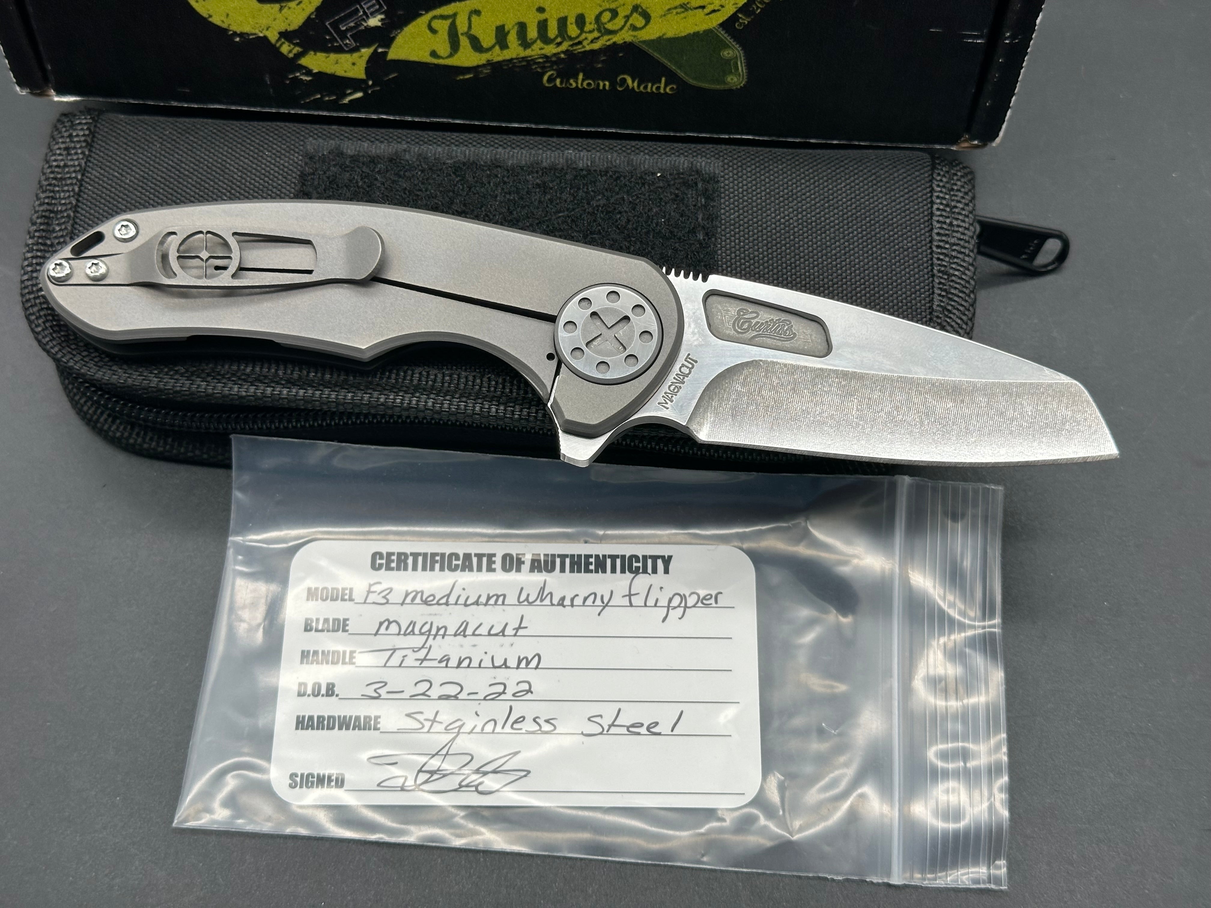 Curtiss Custom Knives F3 Med. Wharny Flipper - Titanium frame, Stonewash finish, Magnacut Blade