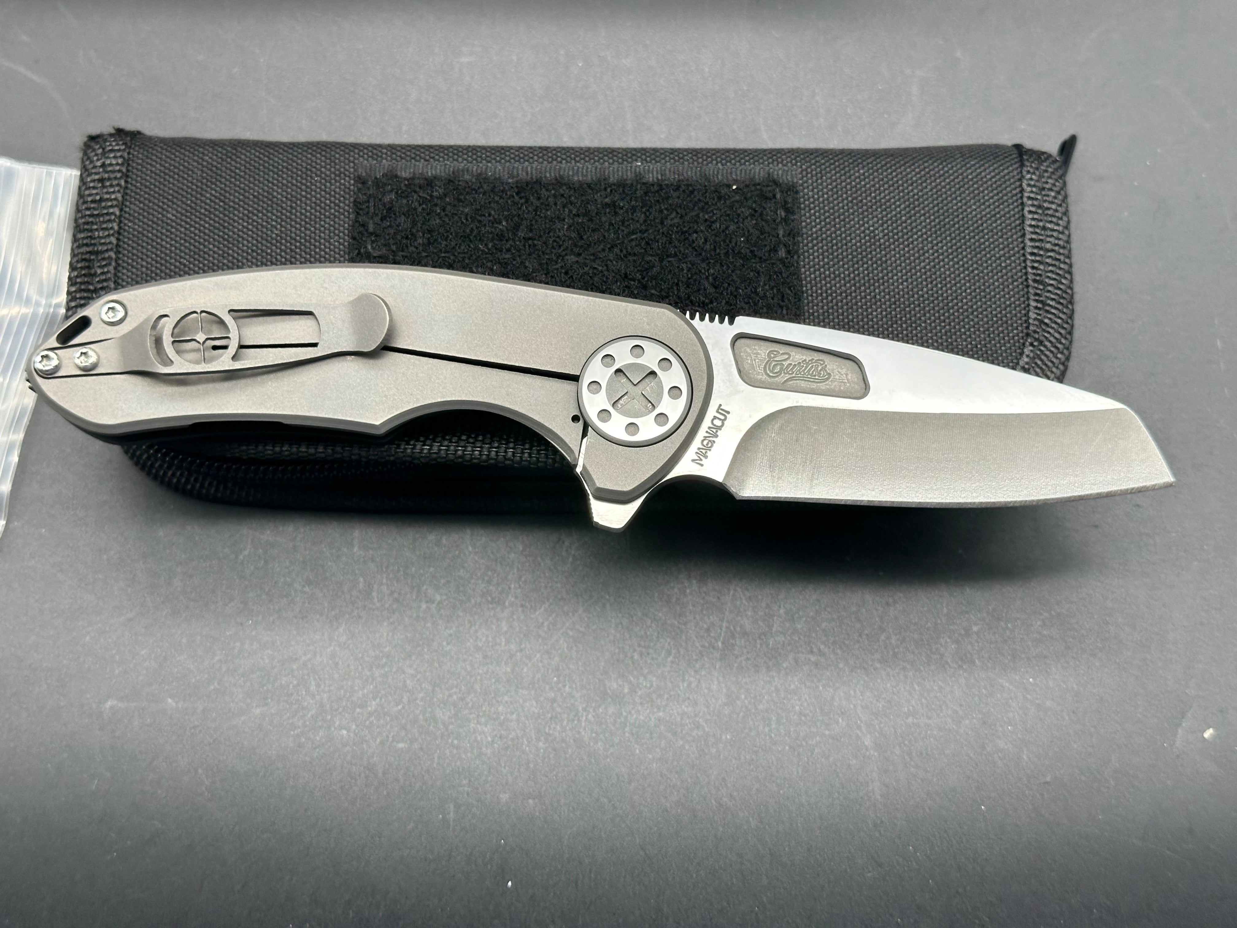 Curtiss Custom Knives F3 Med. Wharny Flipper - Titanium frame, Stonewash finish, Magnacut Blade