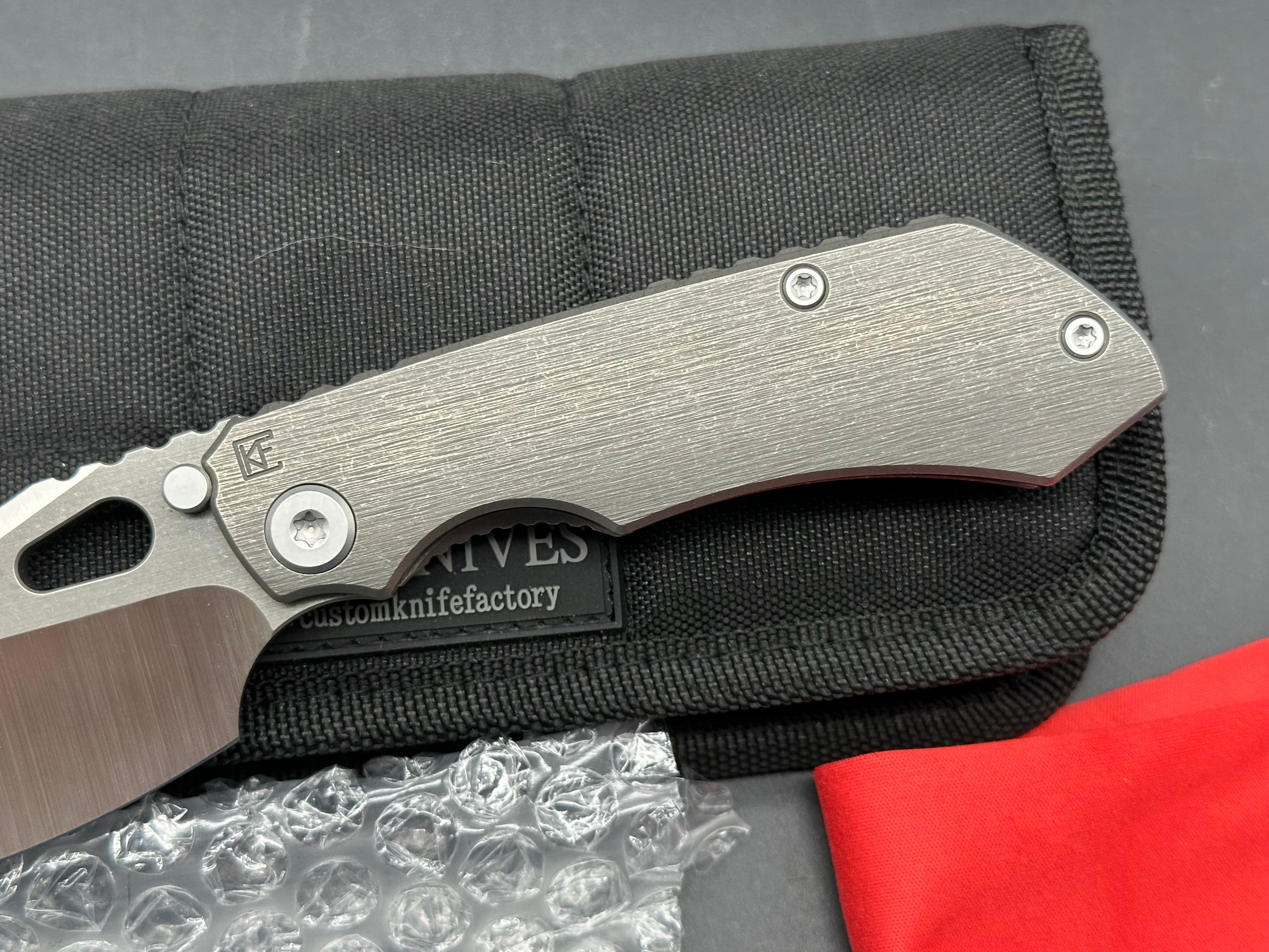 CKF EVO 4.0 Plain Jane #14, Machine Satin S90V Blade, Dark Blasted and Tumbled Titanium Handles