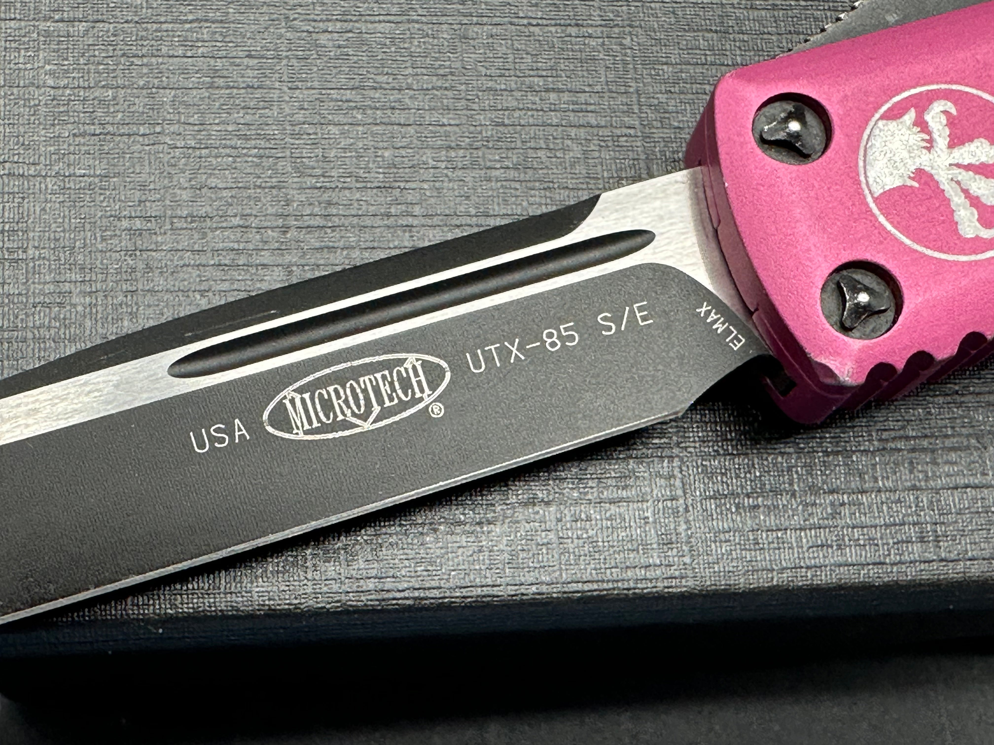 Microtech UTX 85 marks on aluminum scales