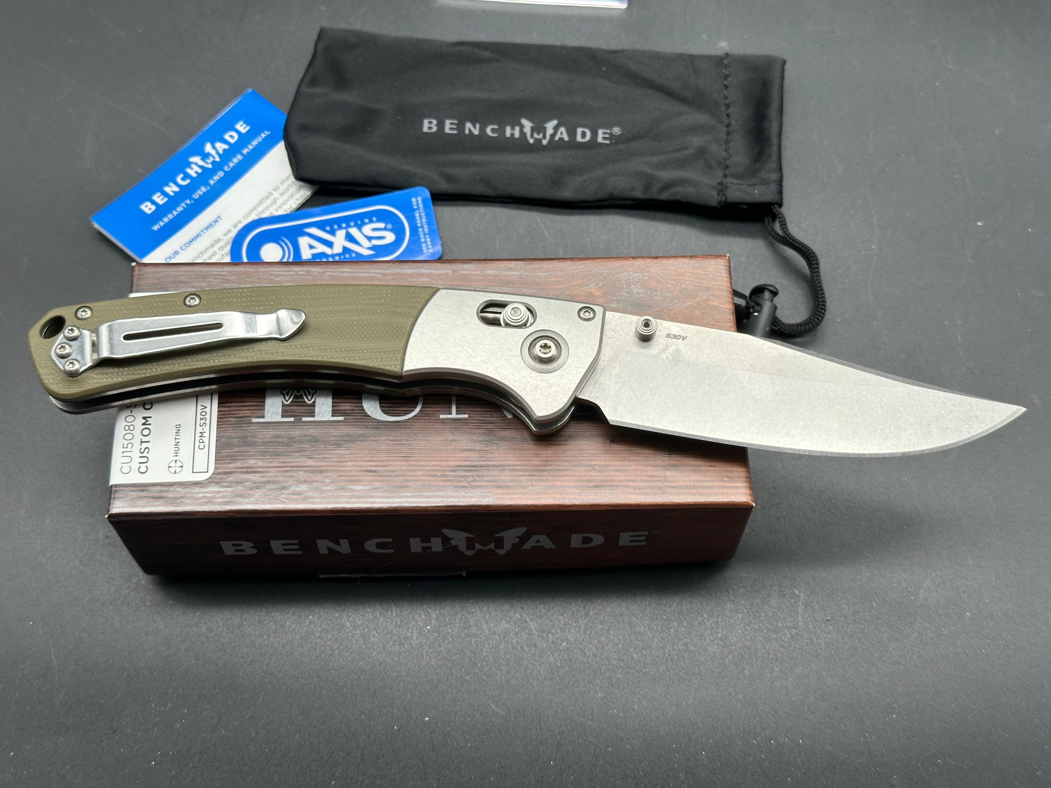 Benchmade Crooked River Custom, 4" S30V Clip Point Blade with Aluminum/OD Green G10 Handle