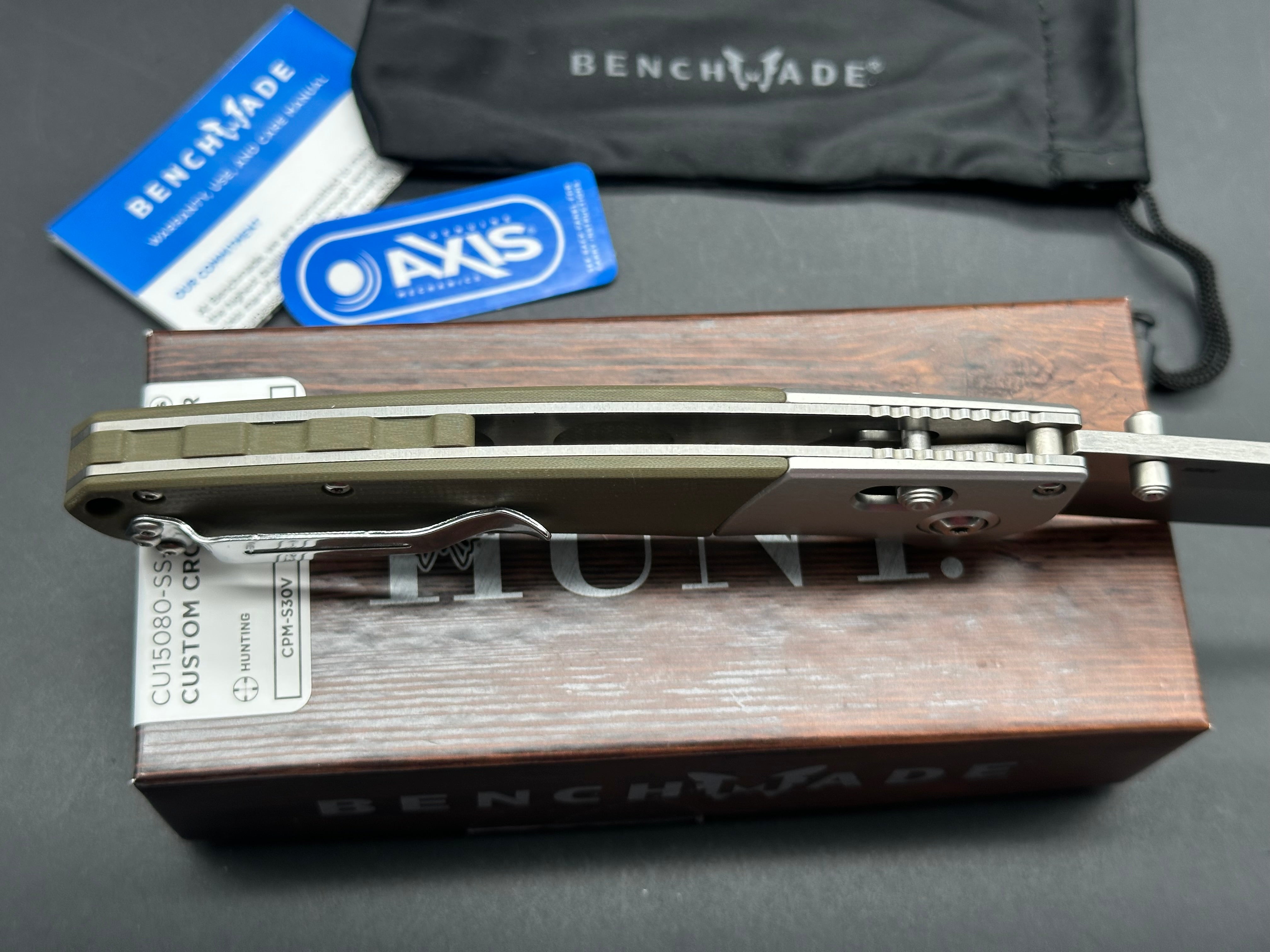 Benchmade Crooked River Custom, 4" S30V Clip Point Blade with Aluminum/OD Green G10 Handle