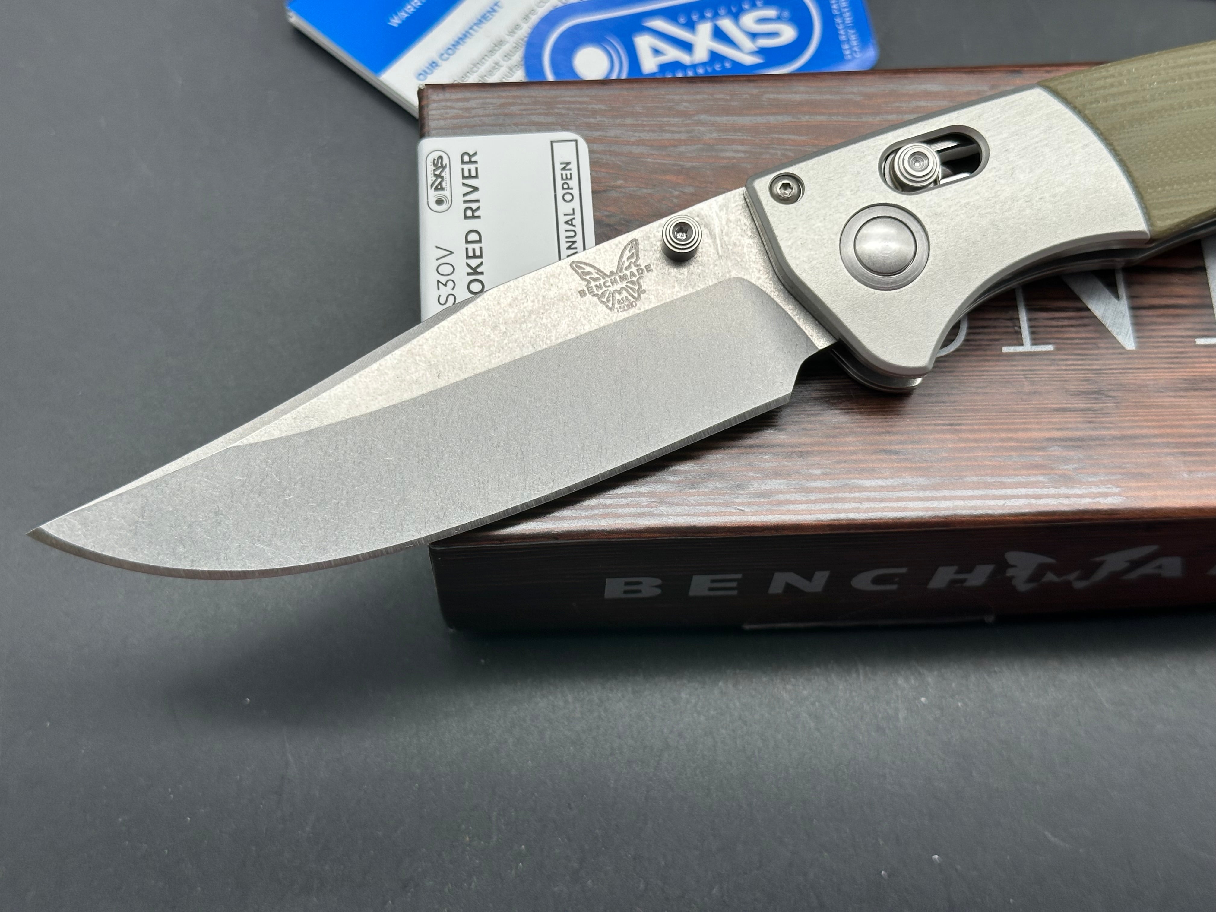 Benchmade Crooked River Custom, 4" S30V Clip Point Blade with Aluminum/OD Green G10 Handle