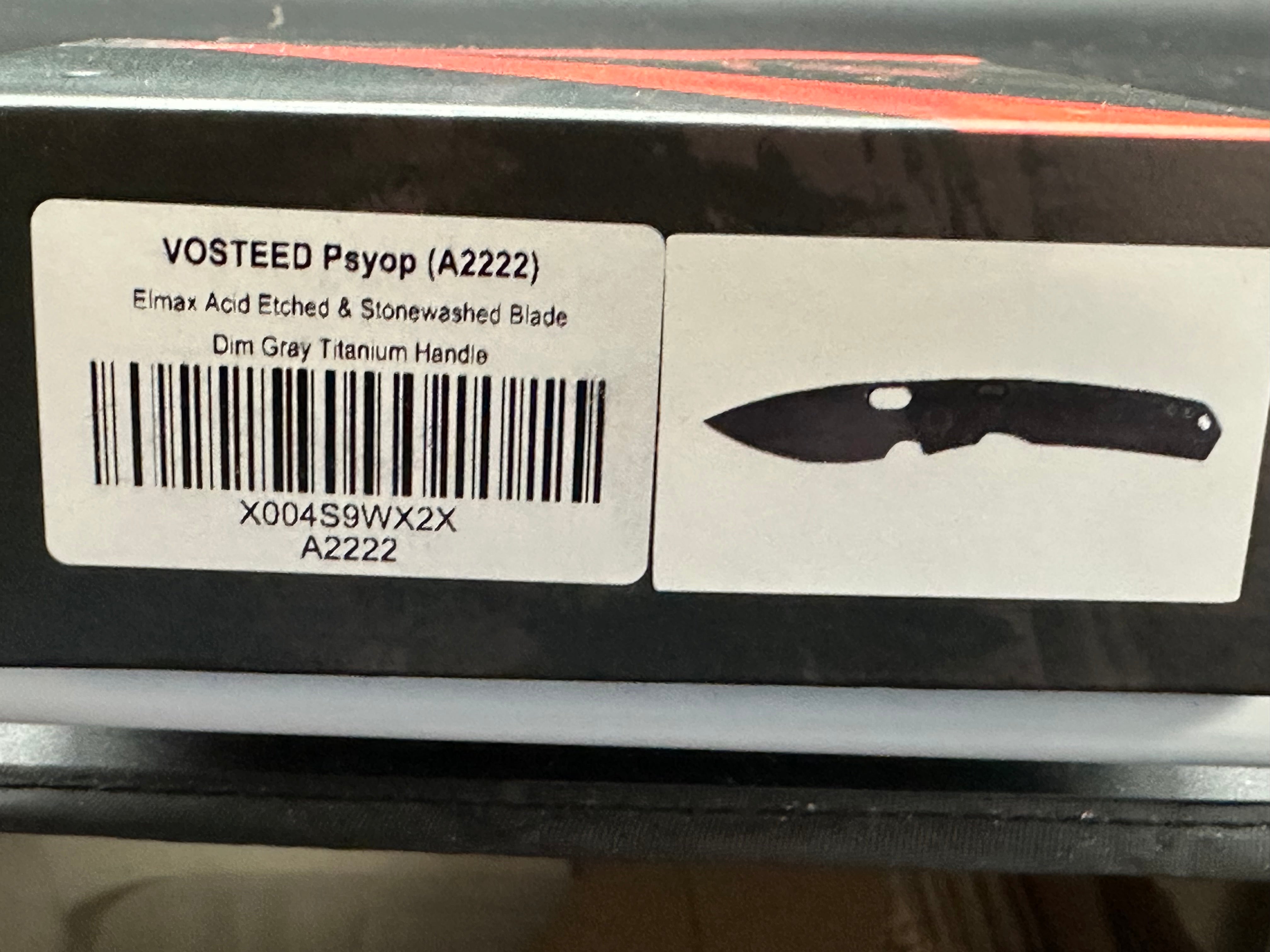 Vosteed Psyop (A2222), Acid Wash/Stonewashed Elmax Blade, Dark Blasted and Tumbled Titanium Handles