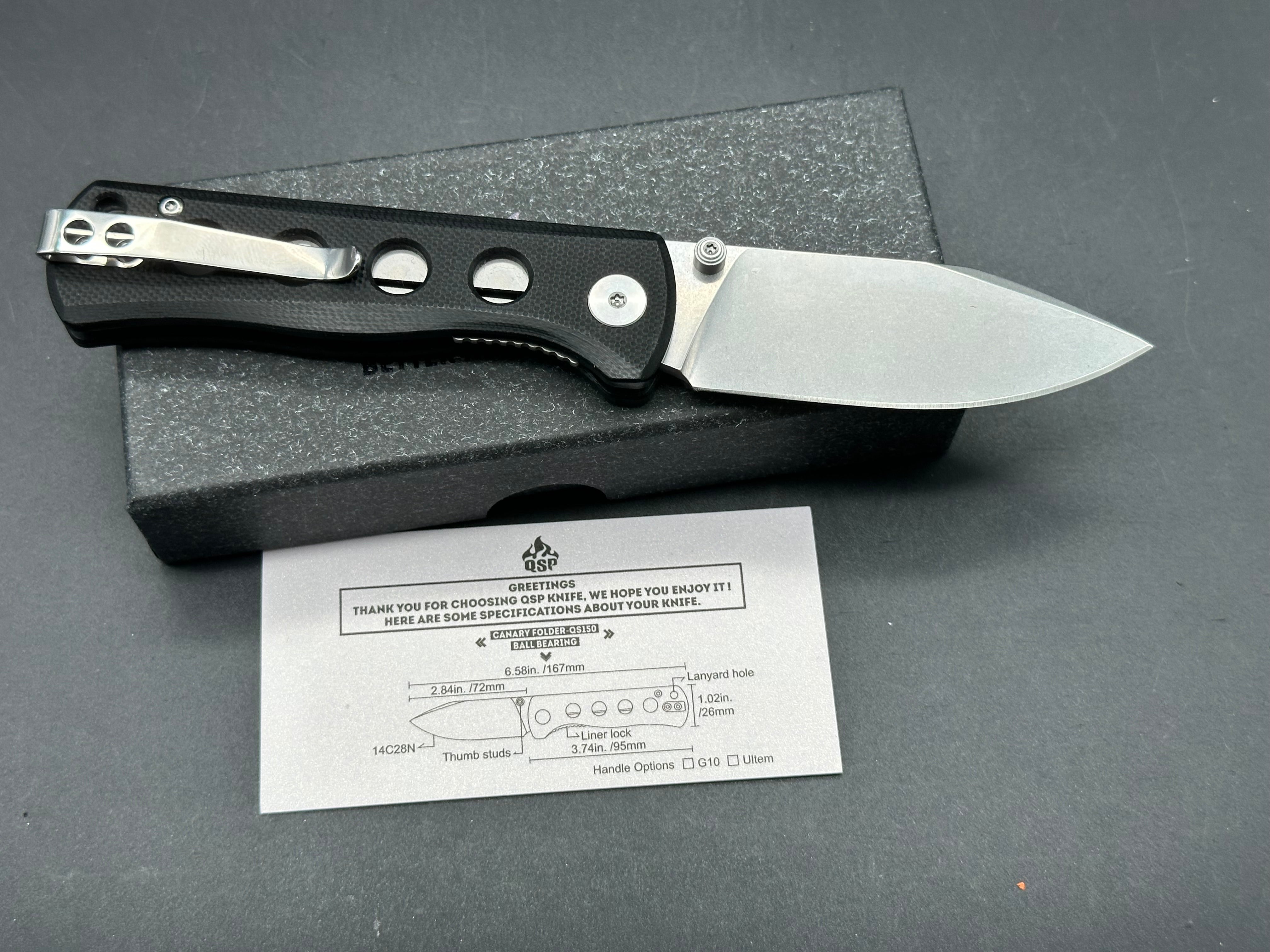 QSP Canary, 2.84" 14C28N Drop Blade with Black G10 Handle