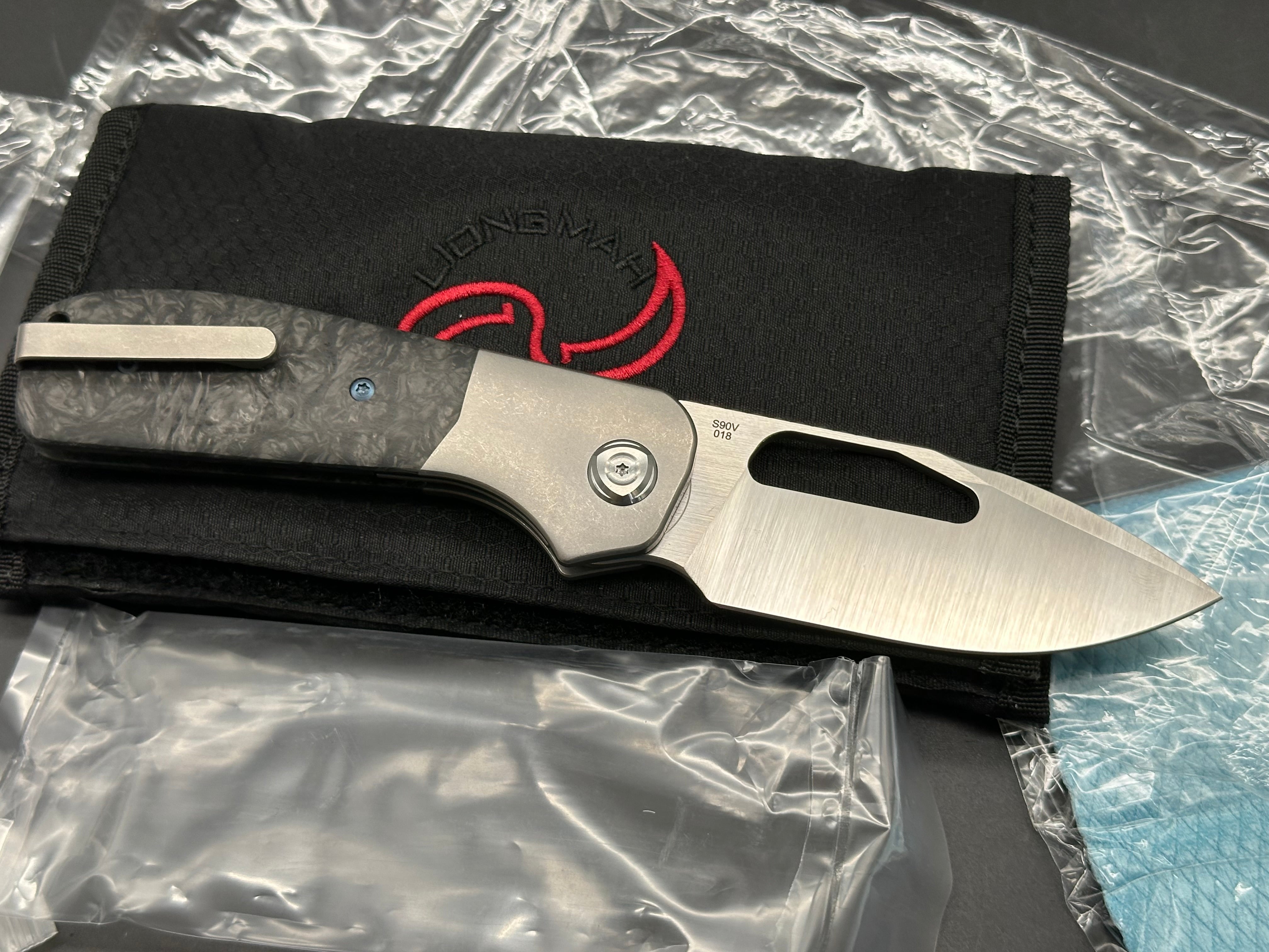 Liong Mah Field Duty 3.5 #18 of 140, Belt Satin S90V Blade, Tumbled Titanium Handles w/Dark Matter Black Carbon Fiber Overlays