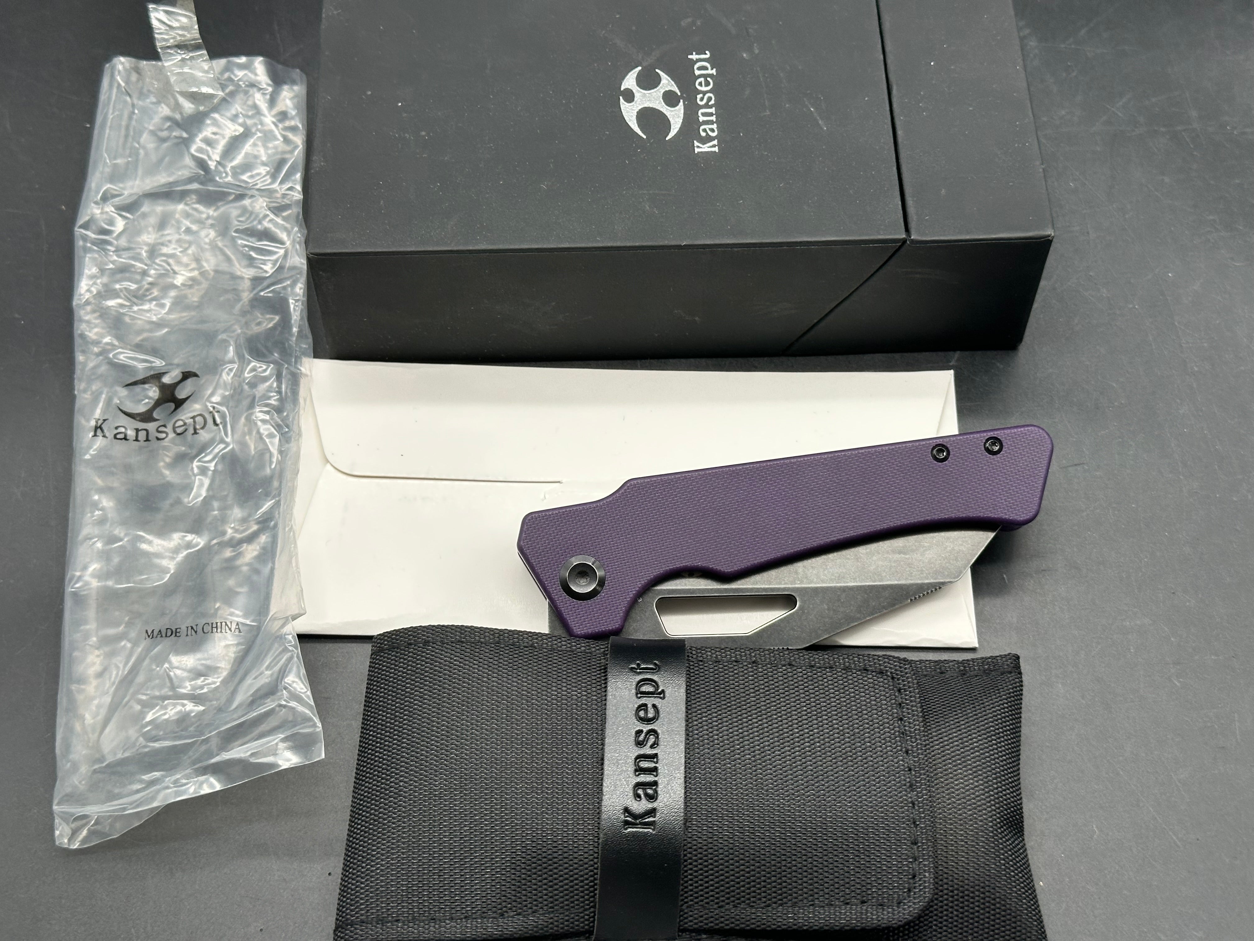 Kansept Knives Egress Liner Lock Knife Purple G-10 (3.8" Black Stonewash)