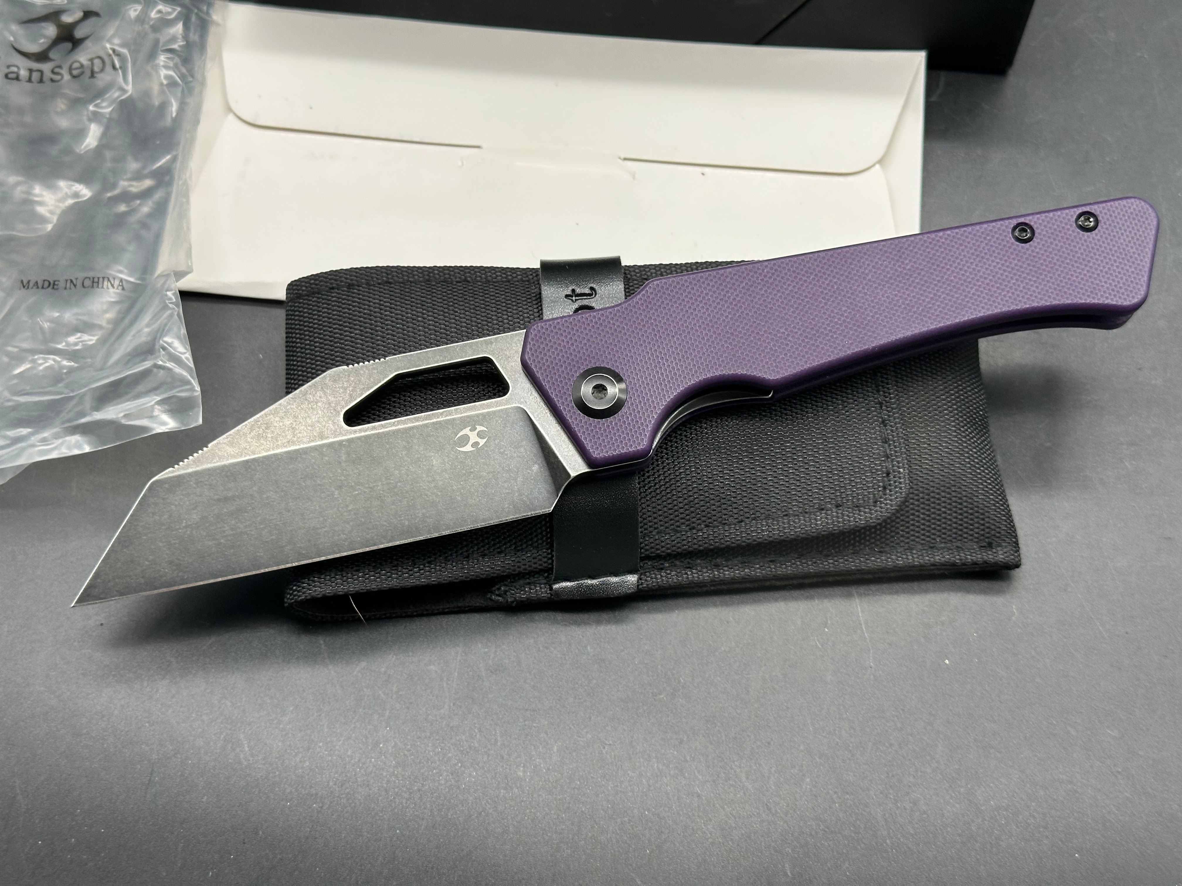 Kansept Knives Egress Liner Lock Knife Purple G-10 (3.8" Black Stonewash)