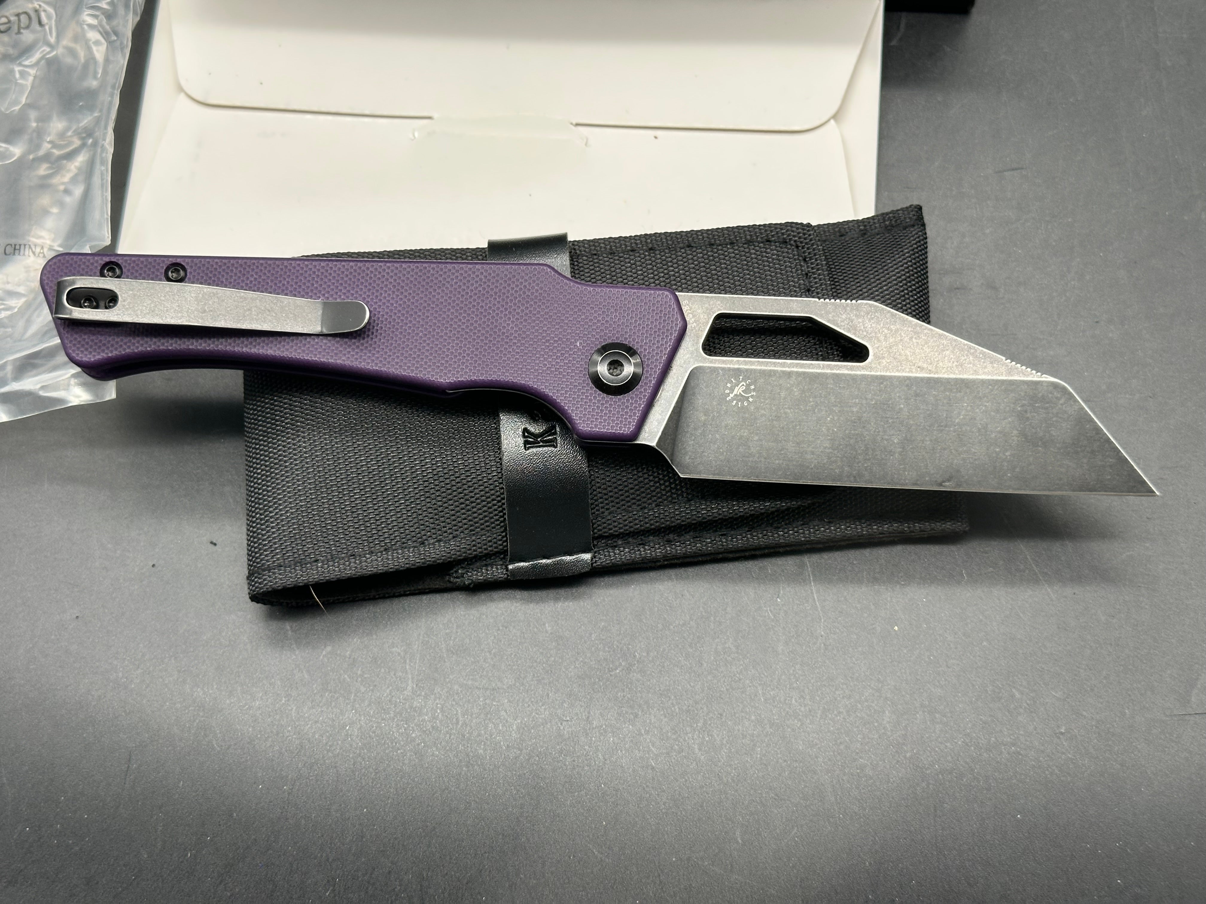 Kansept Knives Egress Liner Lock Knife Purple G-10 (3.8" Black Stonewash)