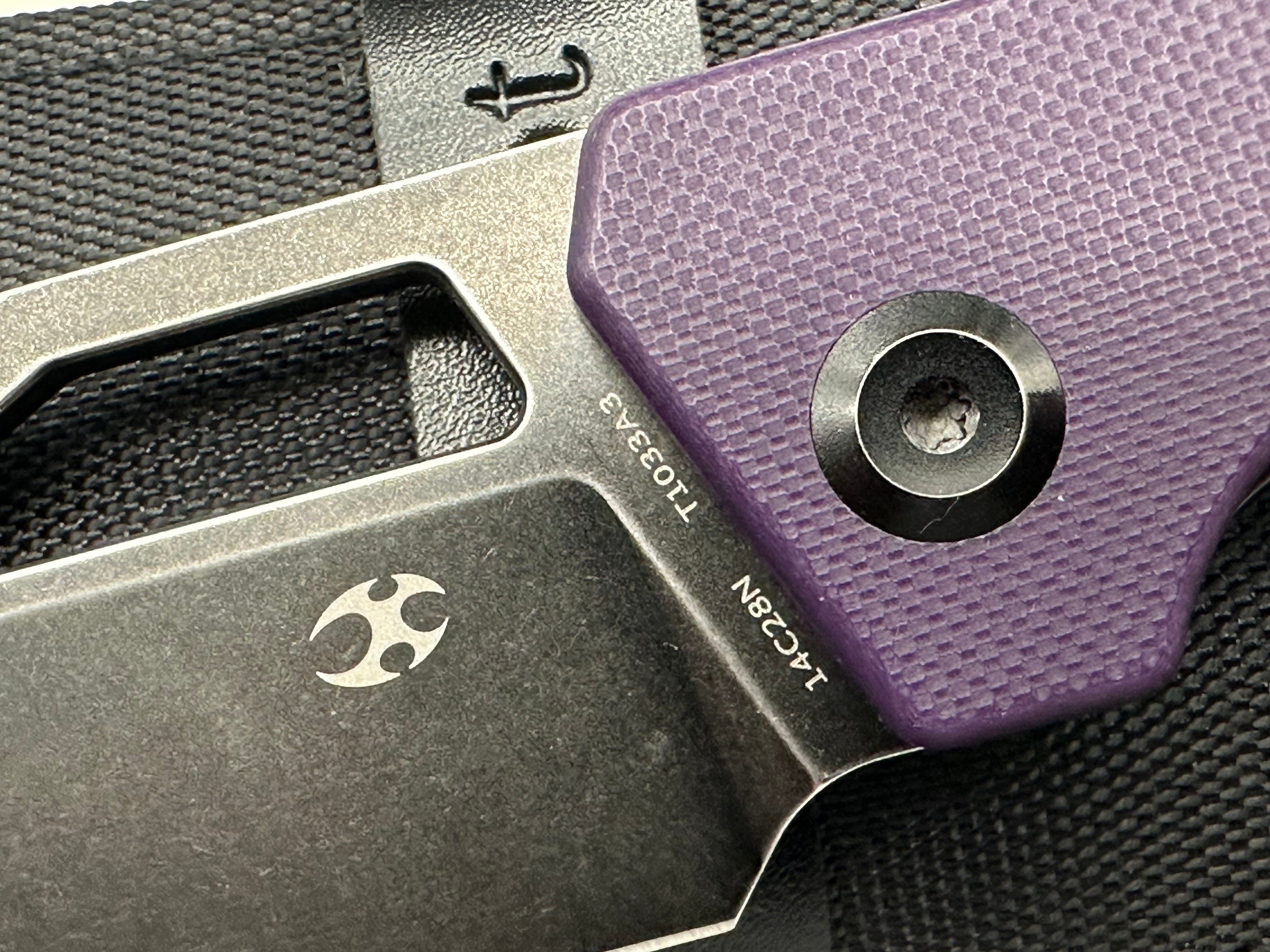 Kansept Knives Egress Liner Lock Knife Purple G-10 (3.8" Black Stonewash)