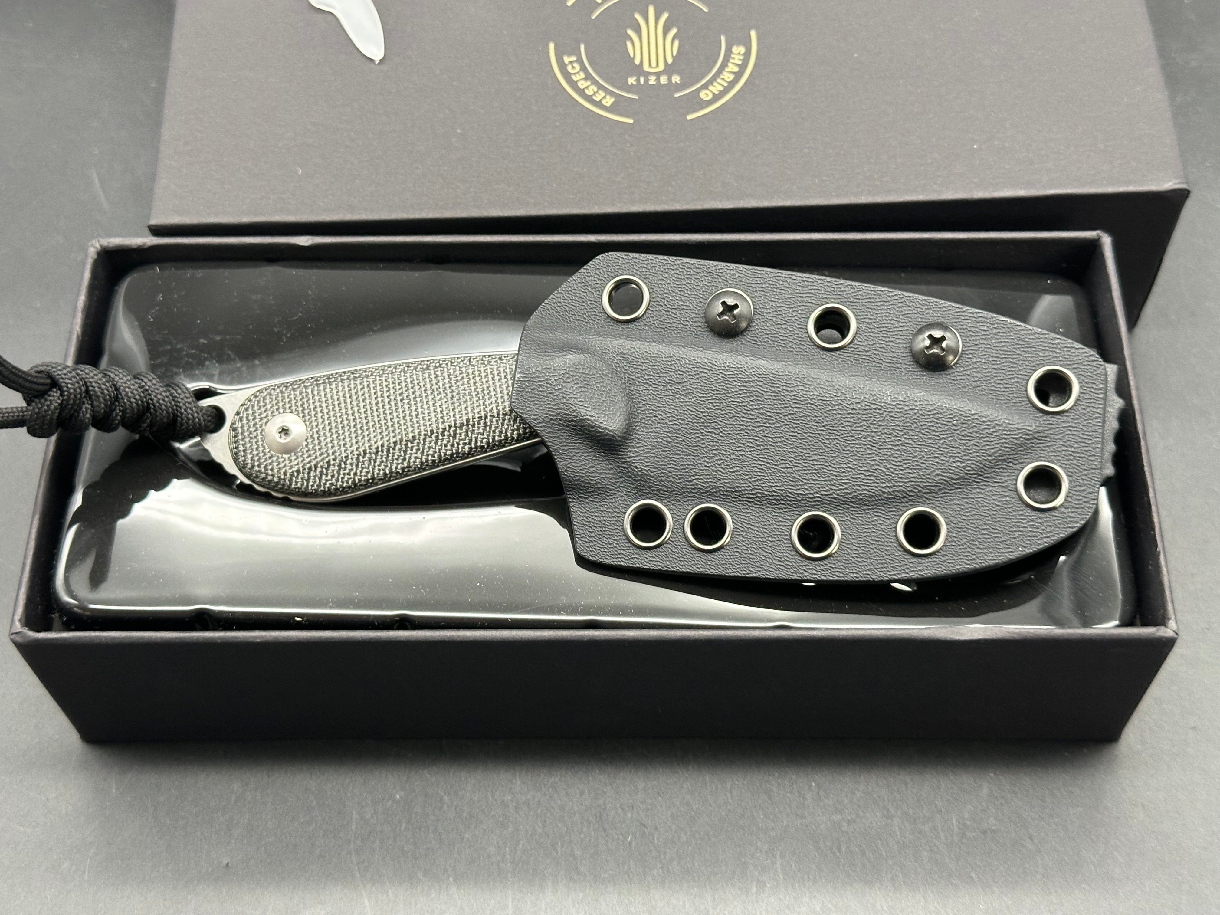Kizer Buddy Stonewashed 14C28N Blade, Black Micarta Handles
