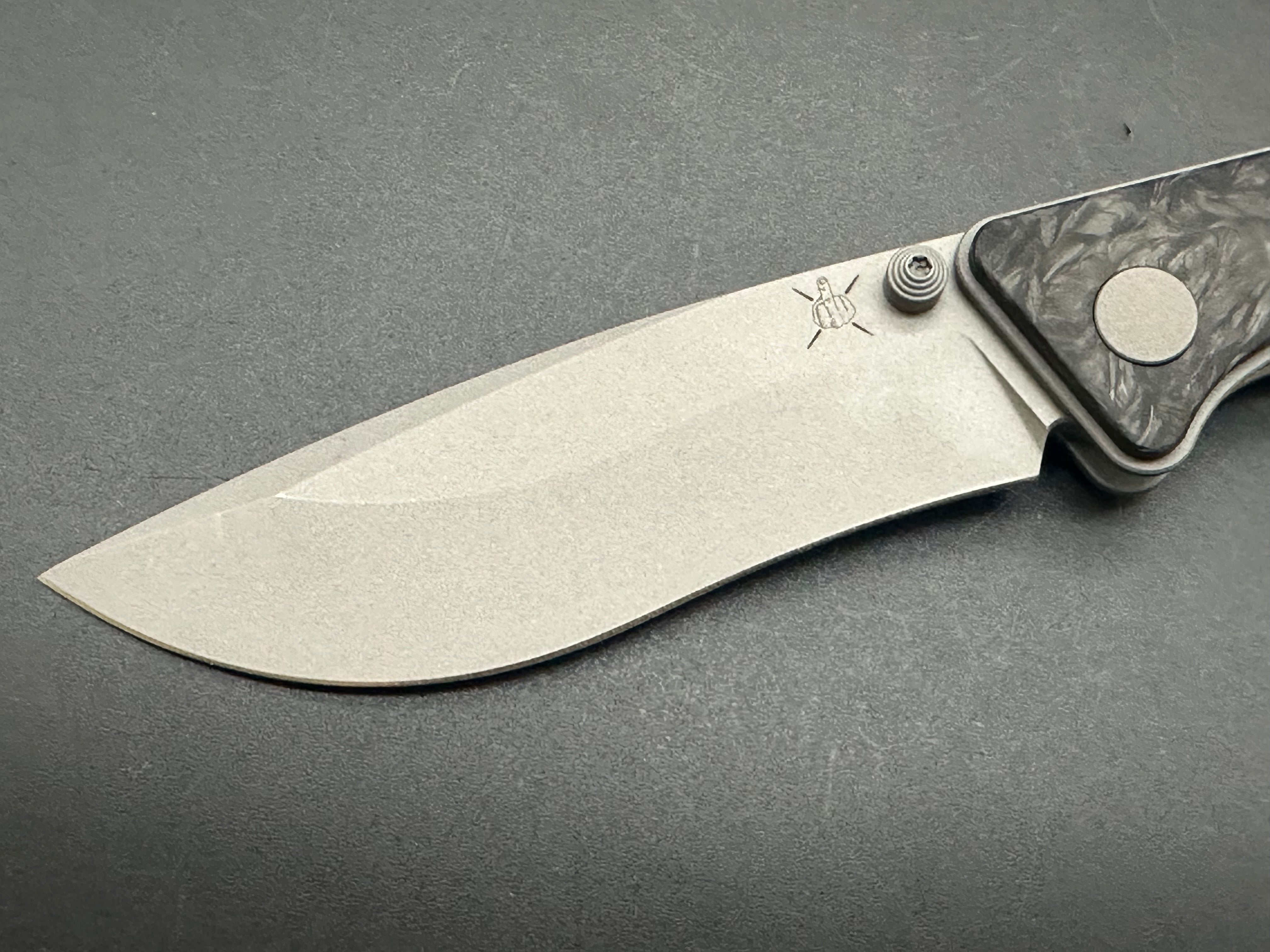 BASTARD VENATOR FOLDING KNIFE BLACK CARBON FIBER HANDLE N690 PLAIN EDGE DARK BEADBLAST FINISH