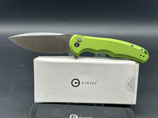 CIVIVI BUTTON LOCK PRAXIS LIME GREEN ALUMINUM HANDLE NITRO-V DROP POINT